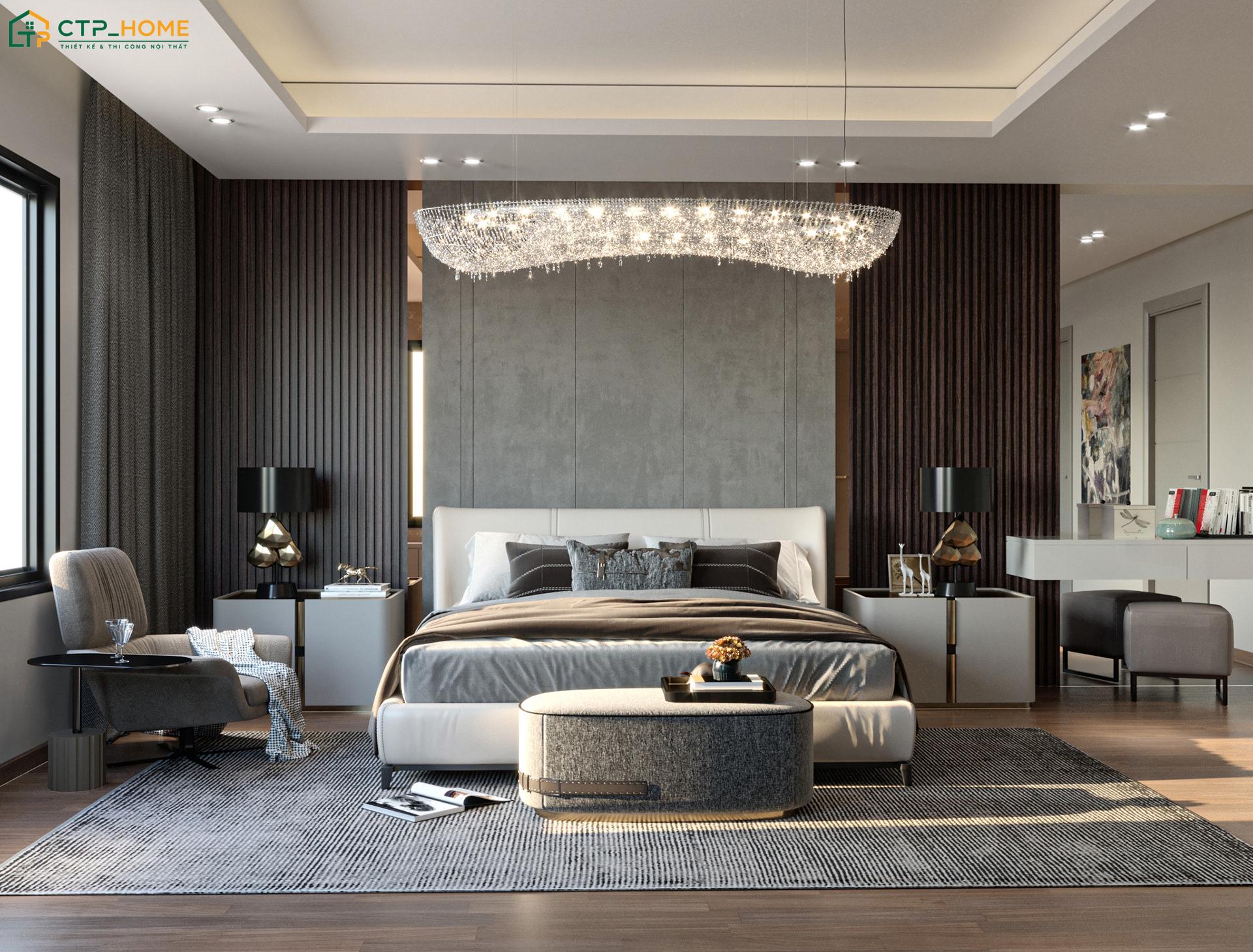 Mẫu phòng ngủ phong cách Luxury cho nam gây ấn tượng với gam màu trầm ấm và đường nét tinh giản