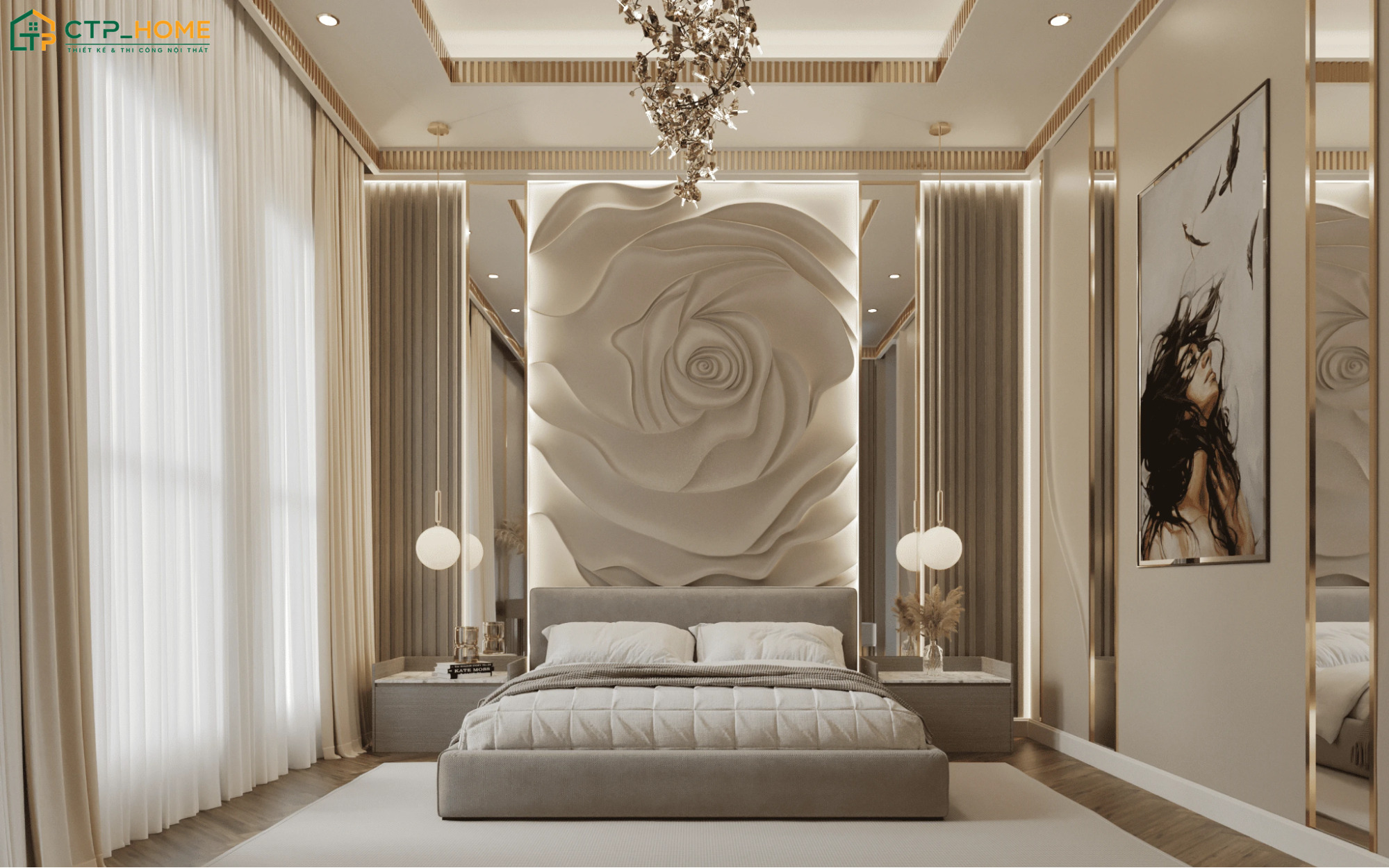 Việc sử dụng các chất liệu mềm mại sẽ giúp phòng ngủ phong cách Luxury của nữ trở nên dịu dàng hơn