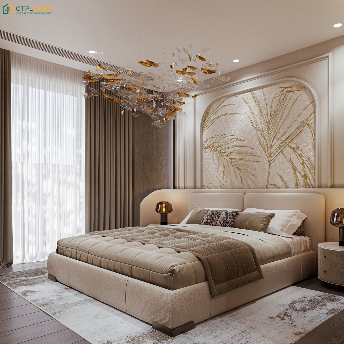 Mẫu dự án thiết kế phòng ngủ Luxury do CTP Home thực hiện với sự kết hợp hài hòa giữa nội thất và màu sắc