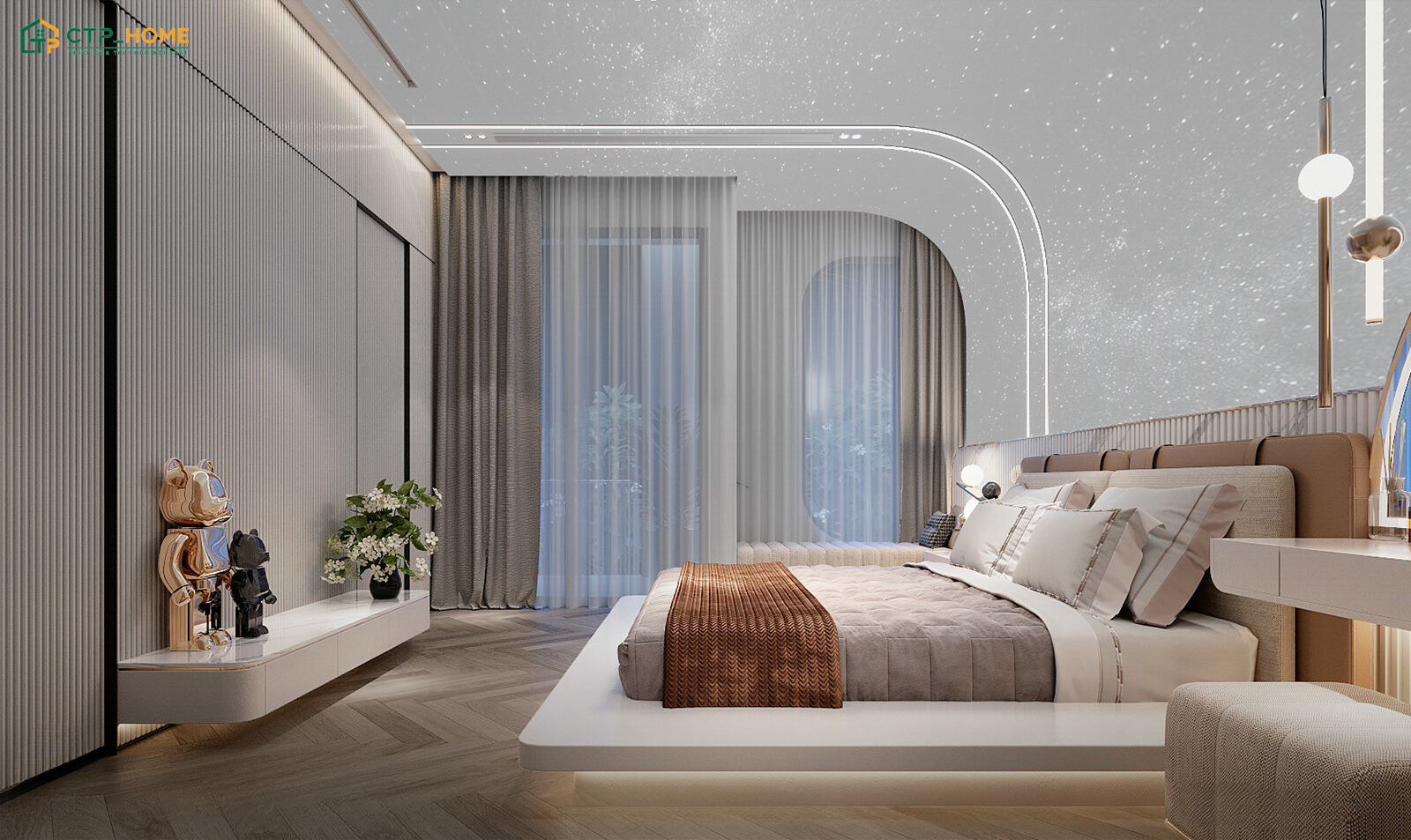 Kết hợp màu sắc trang nhã với nội thất thanh lịch sẽ đến cảm giác dễ chịu hơn cho phòng ngủ Luxury