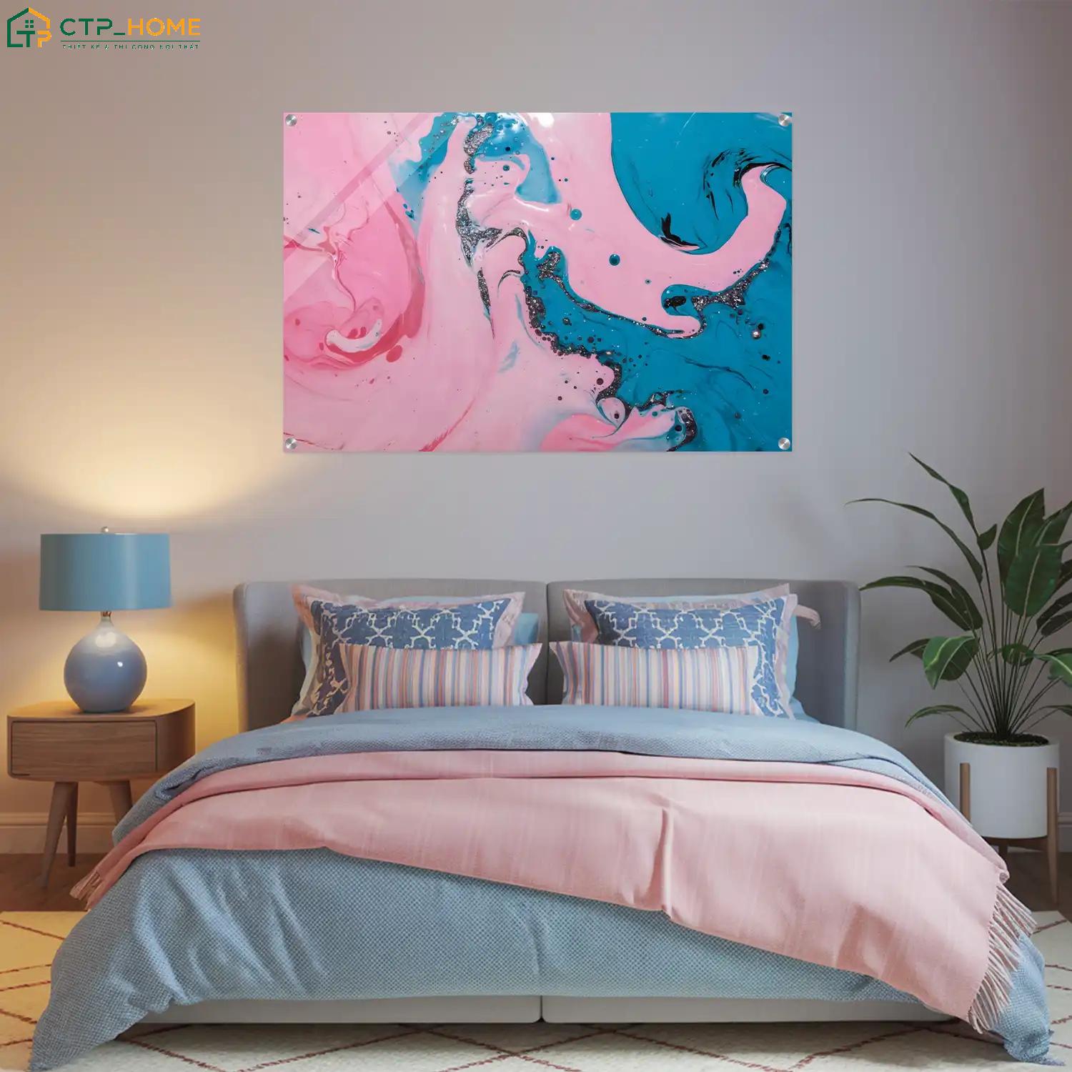 Sự đan xen giữa gam màu hồng và xanh dương sẽ giúp phân tách các khu vực chức năng tự nhiên