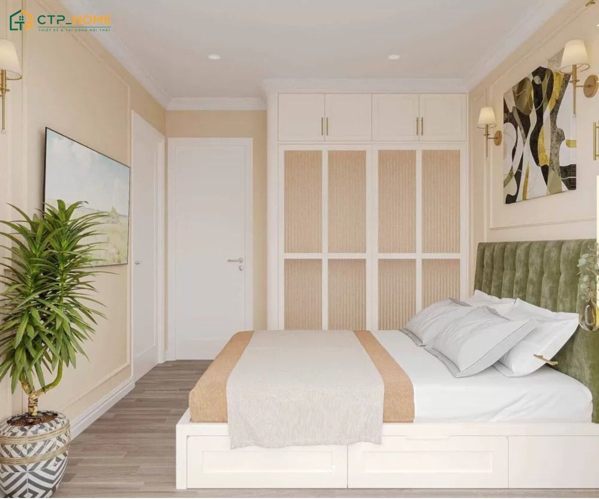 Mẫu phòng ngủ hồng kết hợp xanh lá sẽ tạo nên một không gian trẻ trung và tràn đầy sức sống
