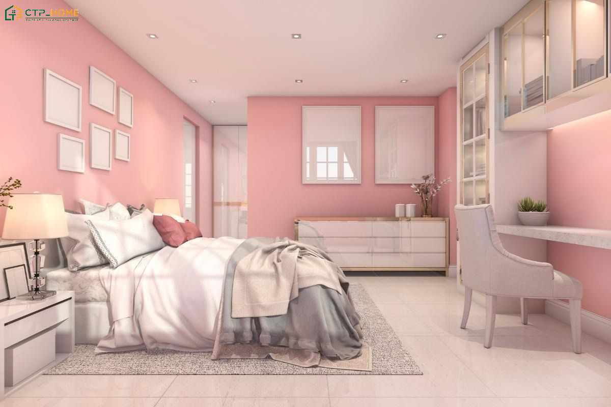 Mẫu decor phòng ngủ nhỏ màu hồng cùng những chi tiết trang trí tinh tế sẽ giúp tạo điểm nhấn cho không gian