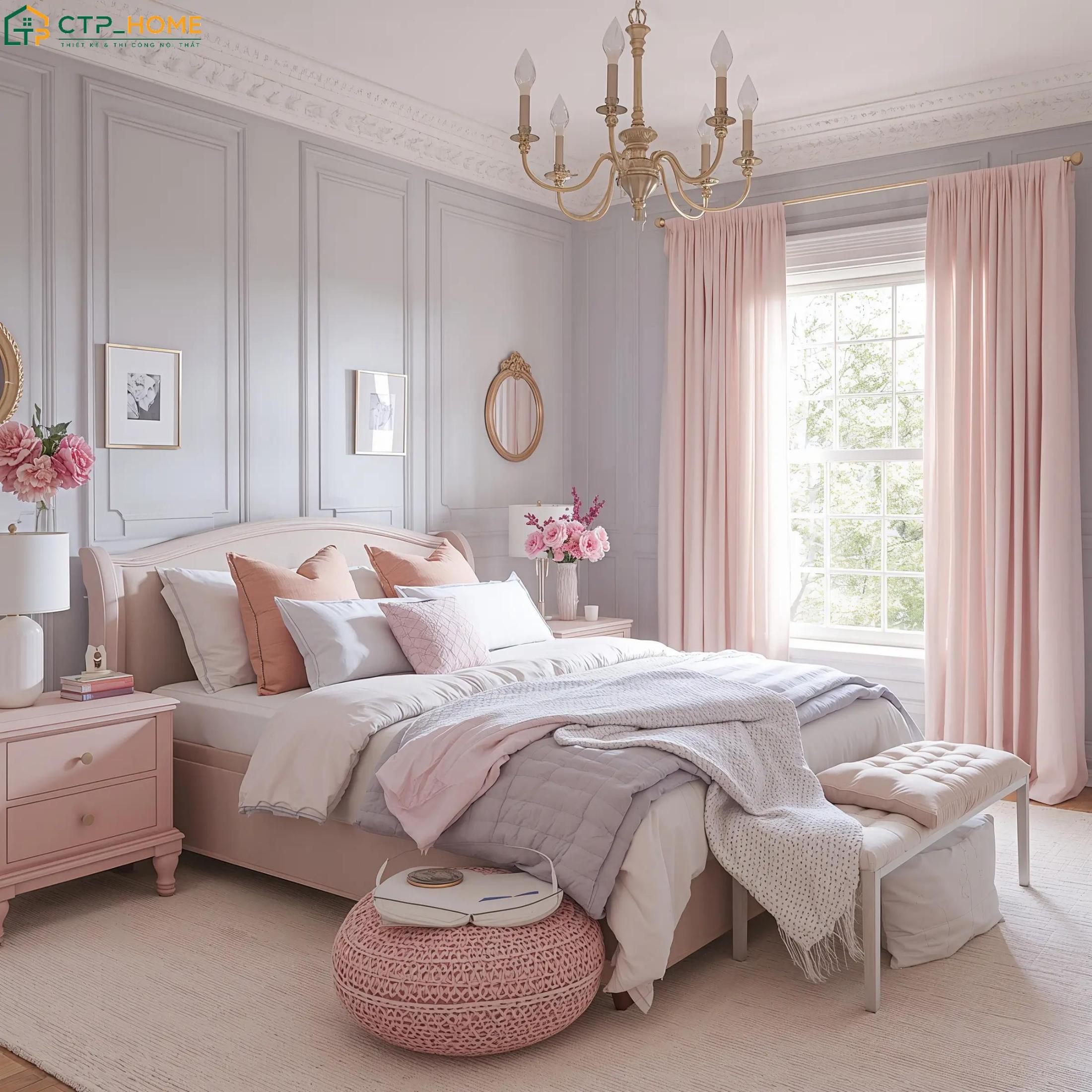 Gam màu hồng đất thường sẽ được ứng dụng cho các hạng mục chủ đạo như giường ngủ, tủ quần áo