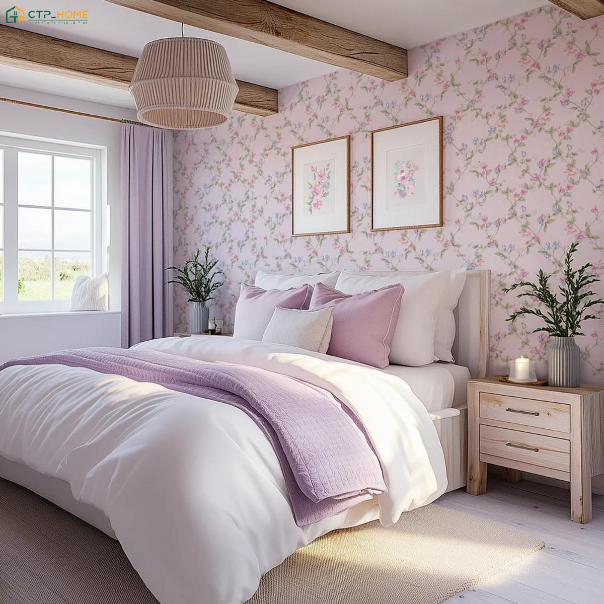 Mẫu phòng ngủ màu tím hồng sẽ được tạo điểm nhấn bằng đồ nội thất để giúp không gian trở nên cuốn hút hơn
