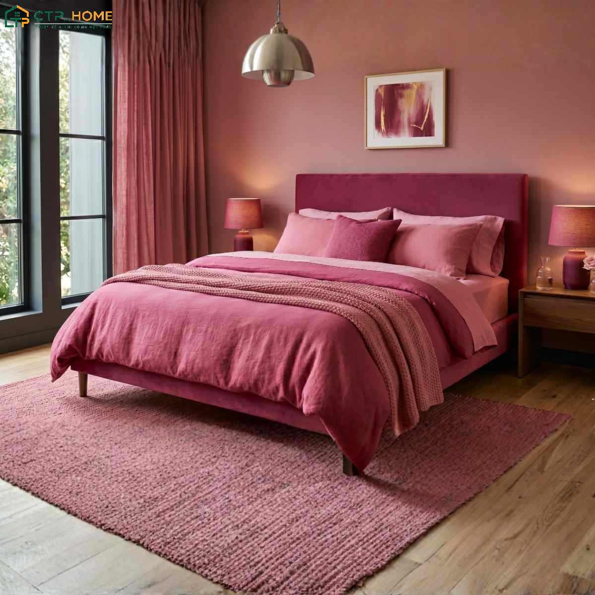 Mẫu decor phòng ngủ đẹp màu hồng đậm kết hợp nội thất đơn giản giúp đem đến vẻ đẹp độc đáo