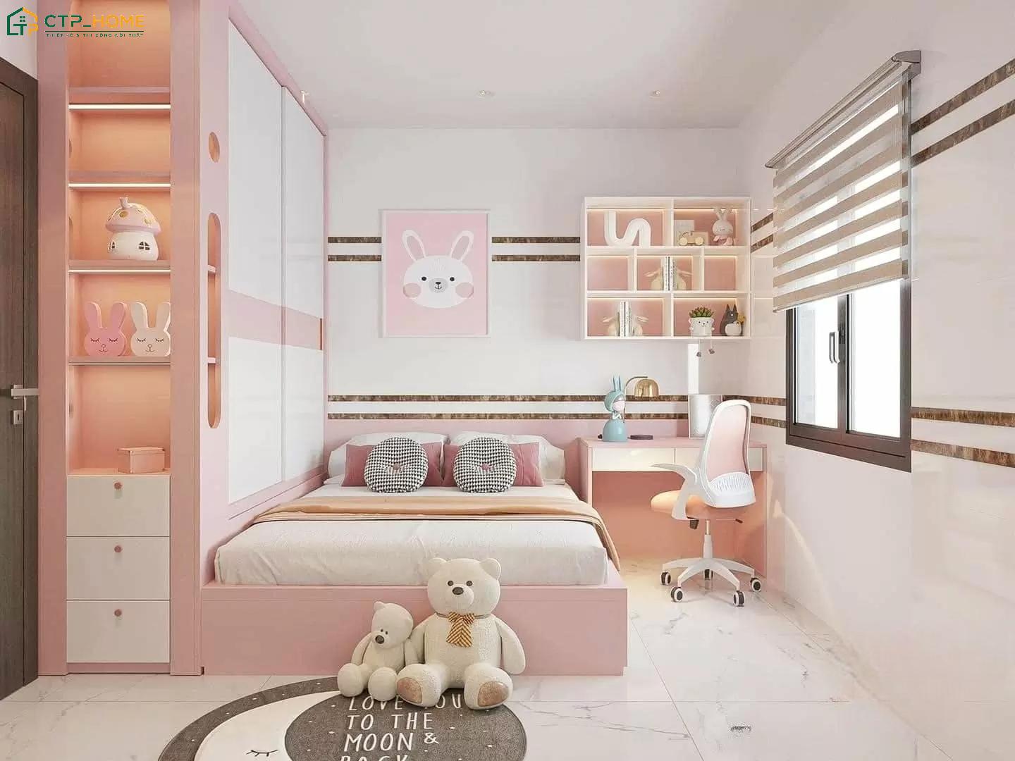 Mẫu phòng ngủ tone màu hồng nhạt sở hữu vẻ đẹp dịu dàng và nữ tính nên được khá nhiều gia chủ yêu thích
