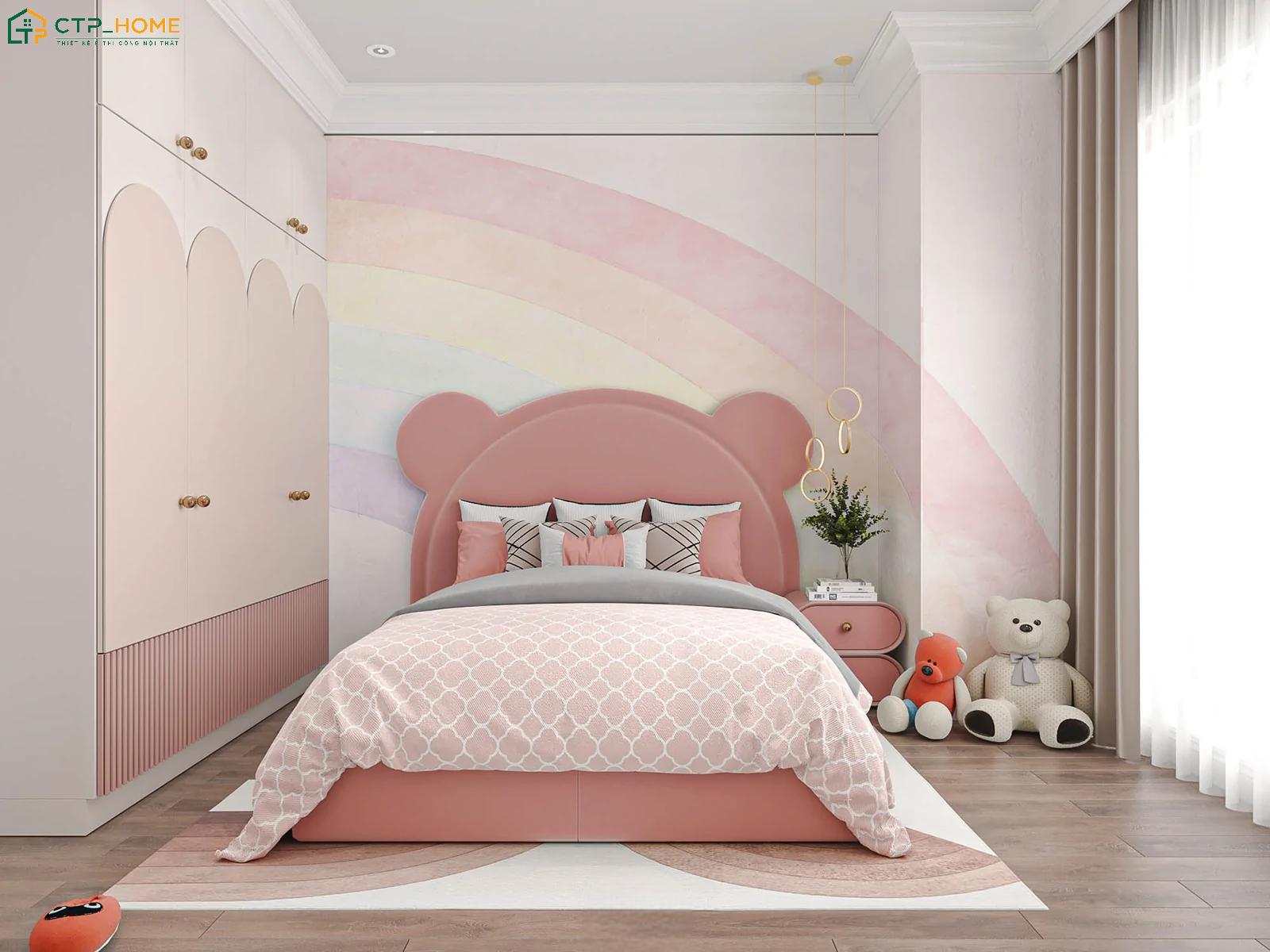 Mẫu thiết kế phòng ngủ đẹp cho nữ màu hồng với nội thất tiện nghi giúp bé có không gian để học tập và phát triển