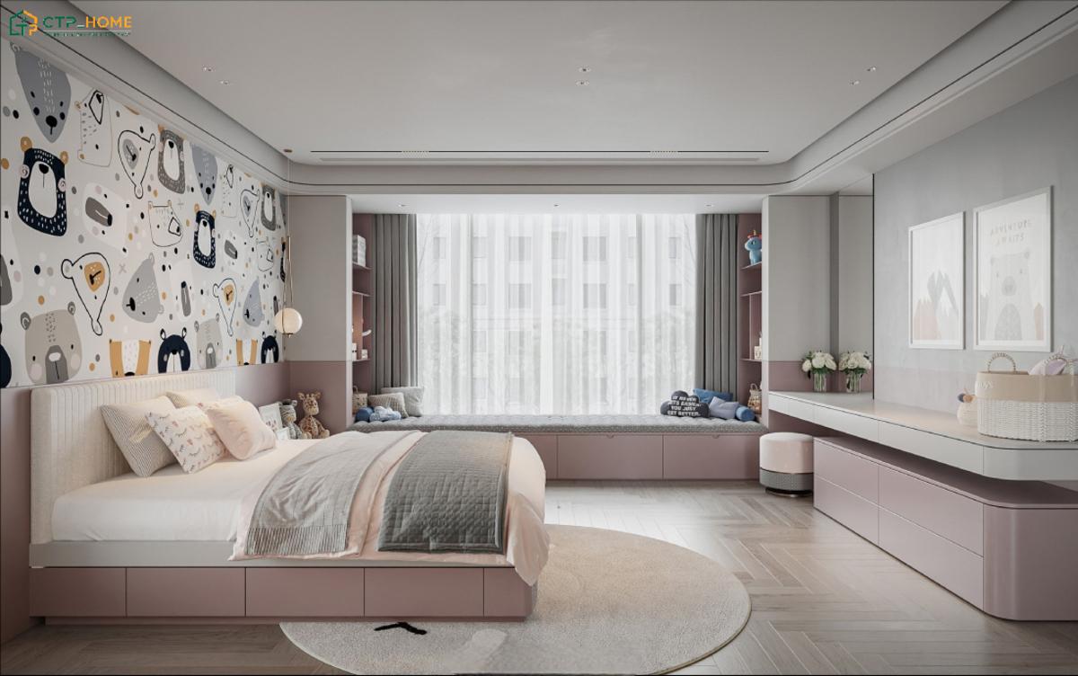 Mẫu dự án thiết kế phòng ngủ đẹp màu hồng Pastel được CTP Home thiết kế theo phong cách hiện đại