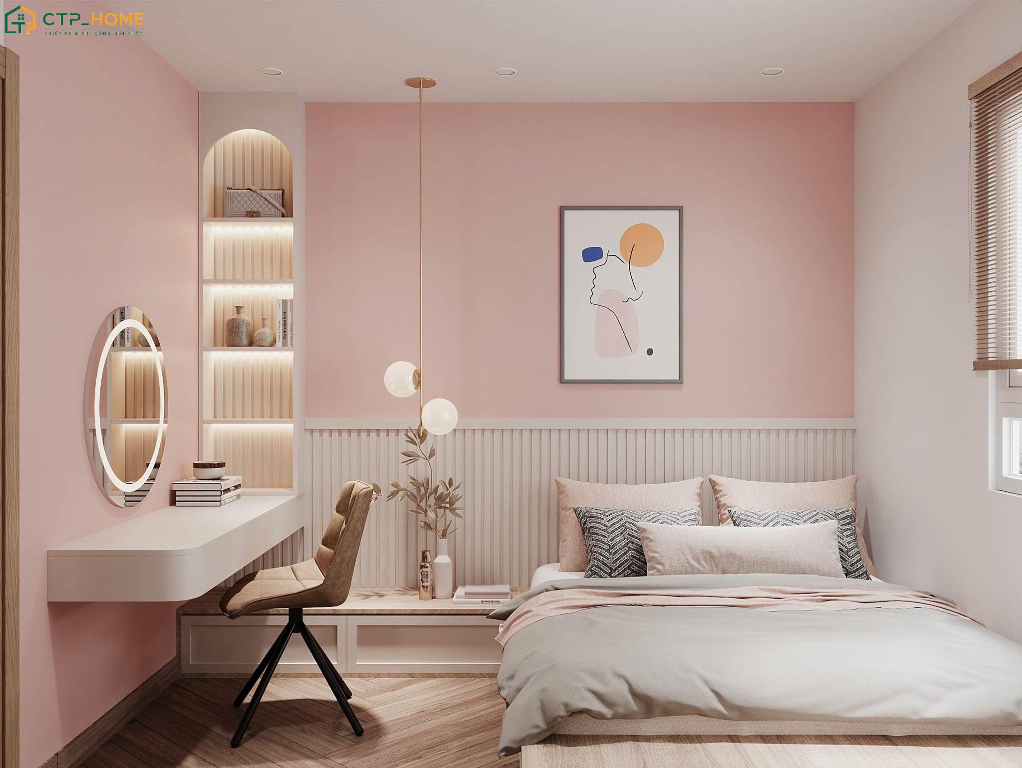 Decor phòng ngủ màu hồng đơn giản với đồ nội thất thông minh sẽ giúp tận dụng tối đa diện tích sử dụng