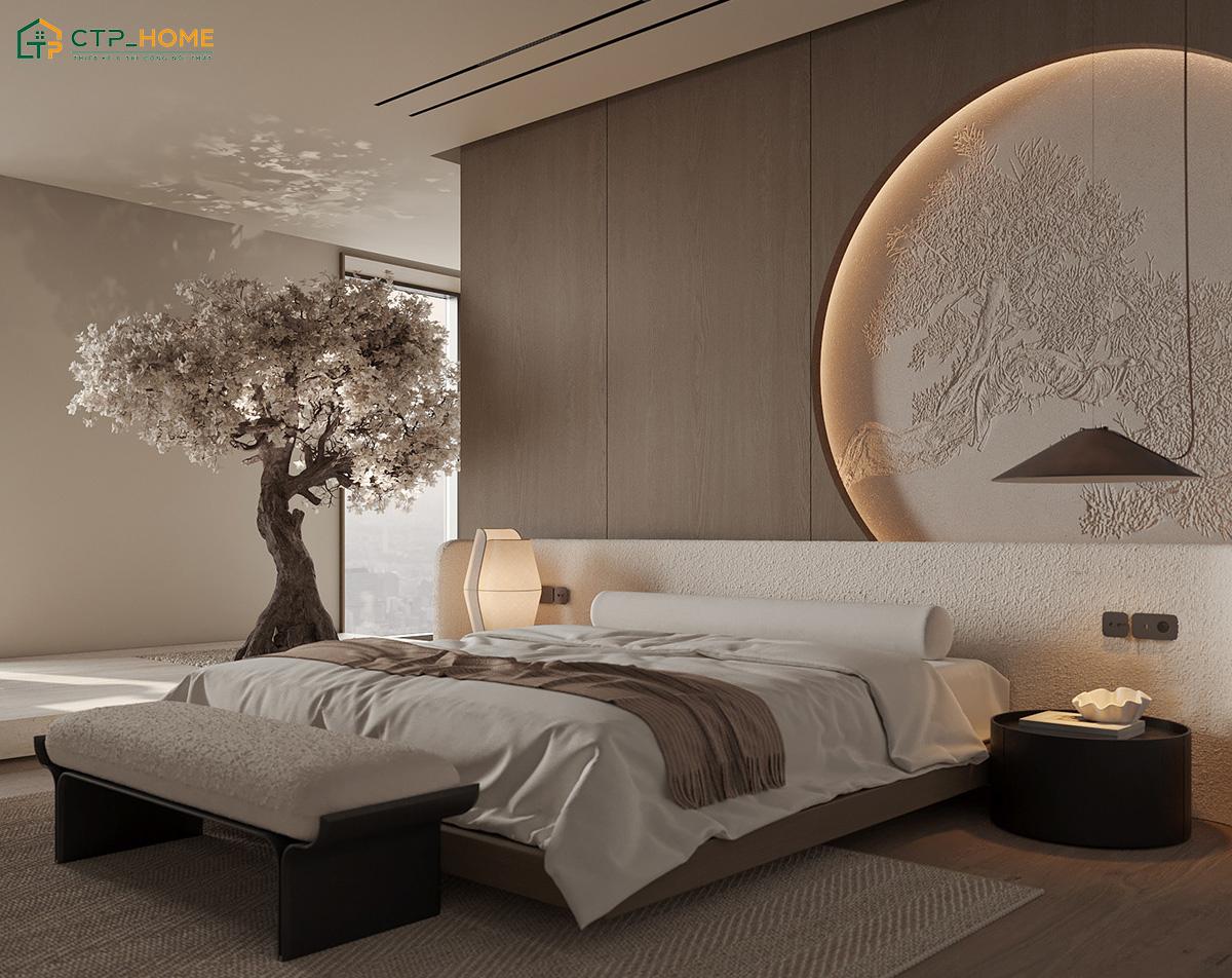 Đồ trang trí trong phòng ngủ Japandi màu kem sẽ được sử dụng vừa phải để đảm bảo sự thông thoáng