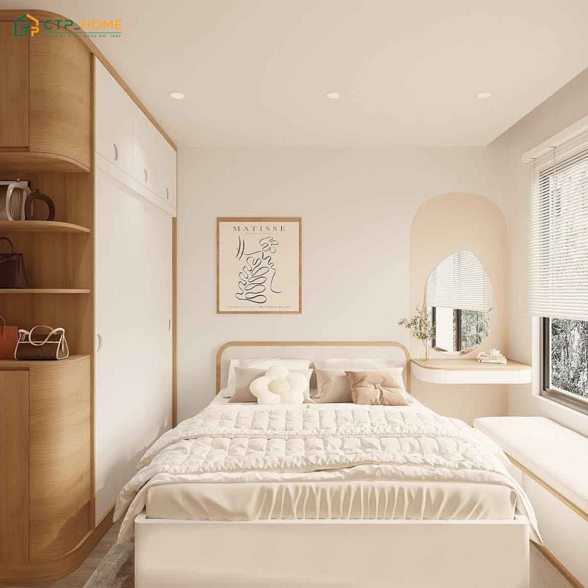 Mẫu thiết kế phòng ngủ màu kem hiện đại nổi bật với vẻ đẹp sang trọng, tinh tế và tiện nghi