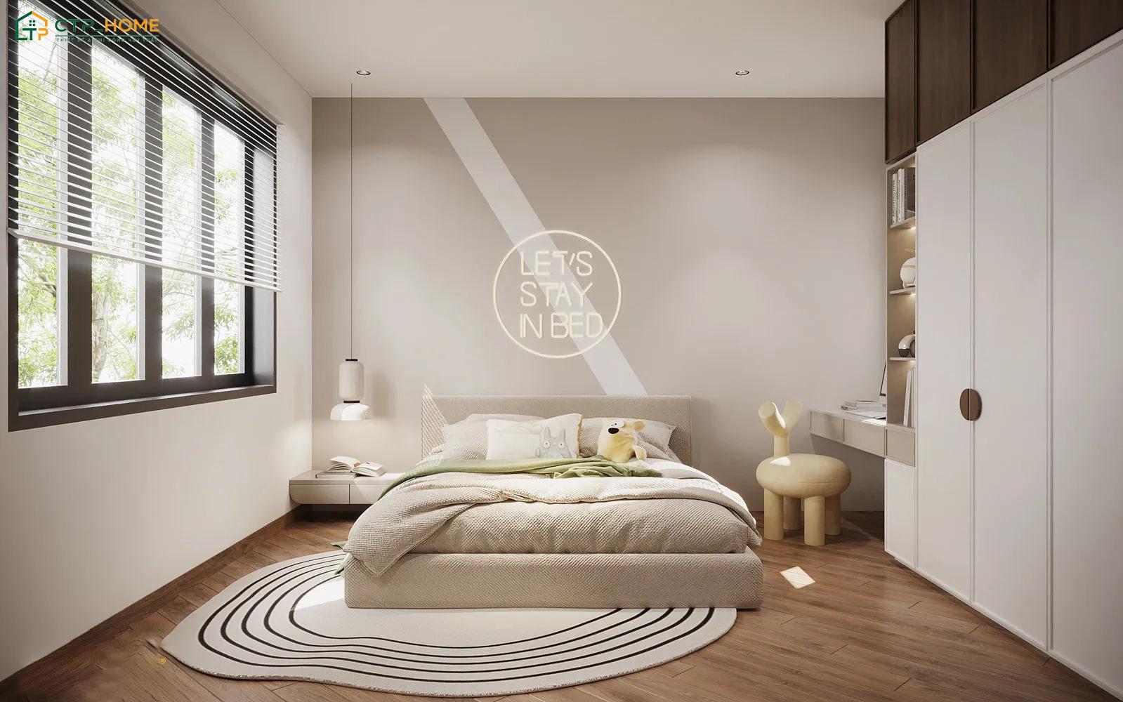 Mẫu thiết kế nội thất phòng ngủ màu kem cho bé có thể kết hợp với nhiều màu sắc khác nhau