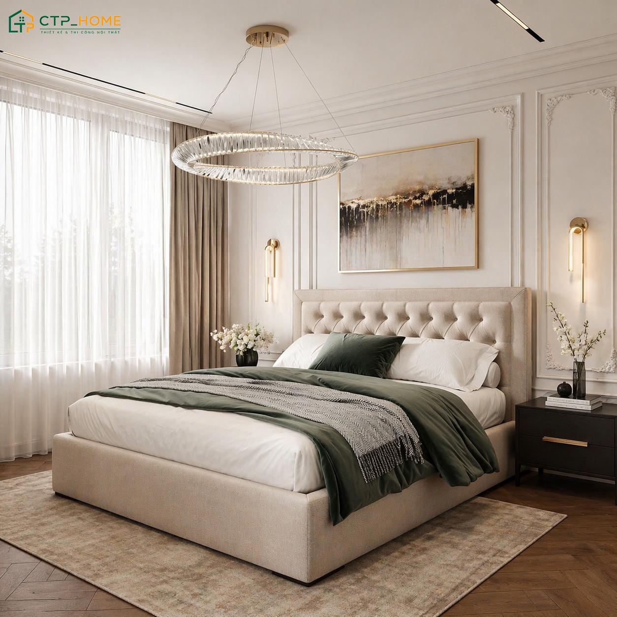 Gam màu kem hiện đại có thể kết hợp với nhiều tông màu khác để tạo điểm nhấn cho phòng ngủ