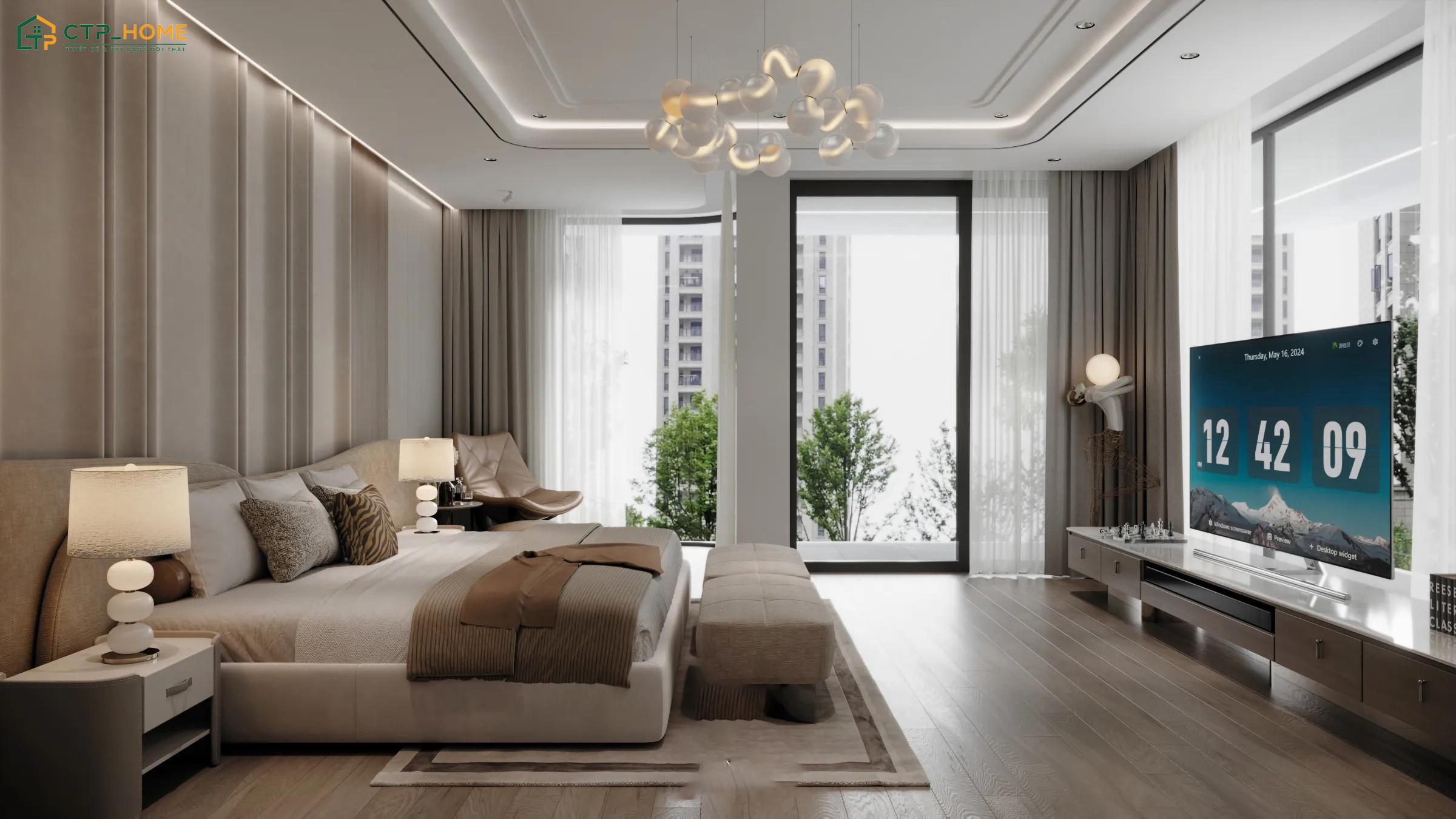 Sử dụng tab đầu giường sẽ giúp phòng ngủ tone màu kem có thêm điểm nhấn độc đáo
