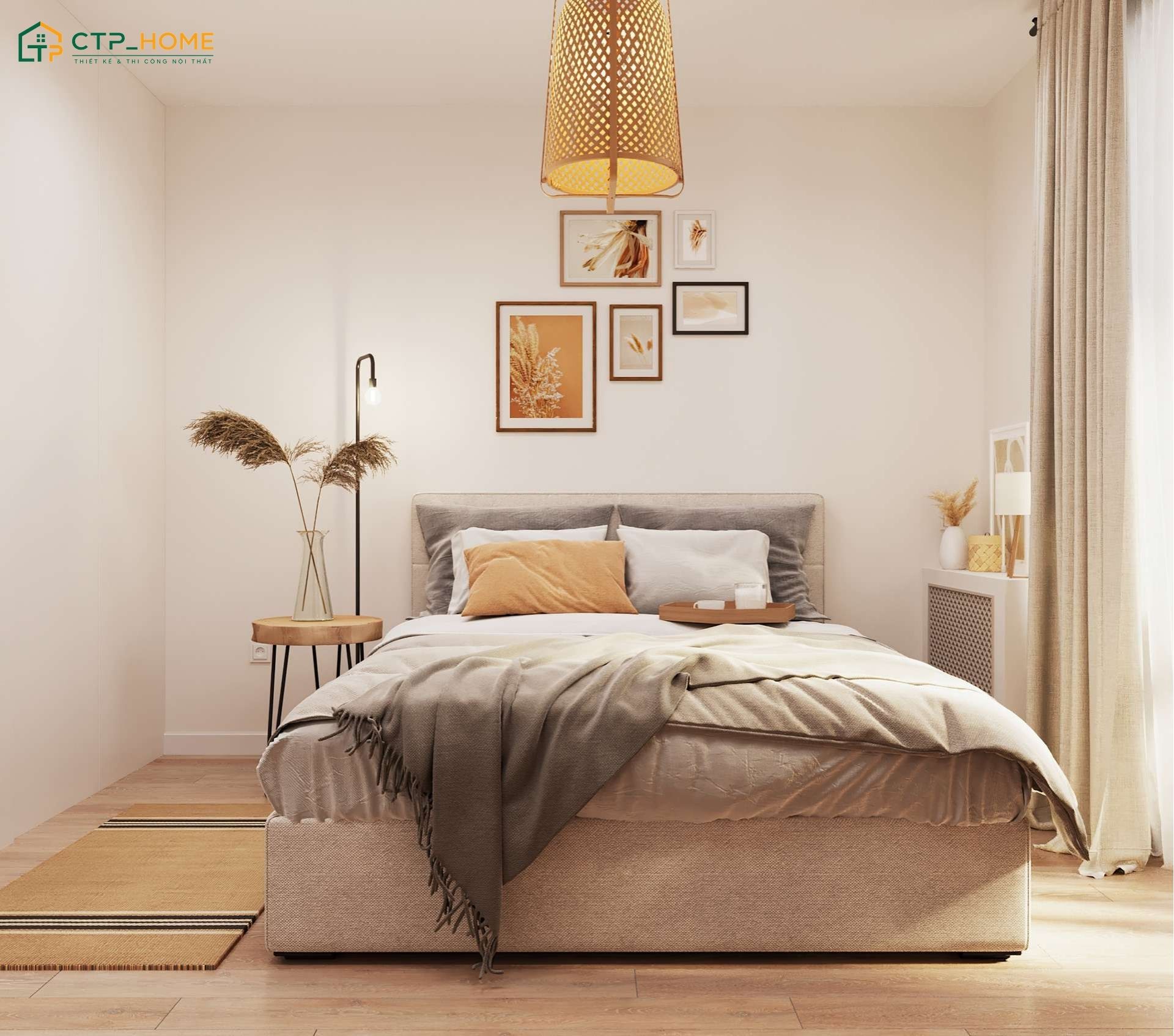 Mẫu phòng ngủ tone nâu vàng với cách phối màu tinh tế giúp tạo nên một không gian nghỉ ngơi thanh lịch