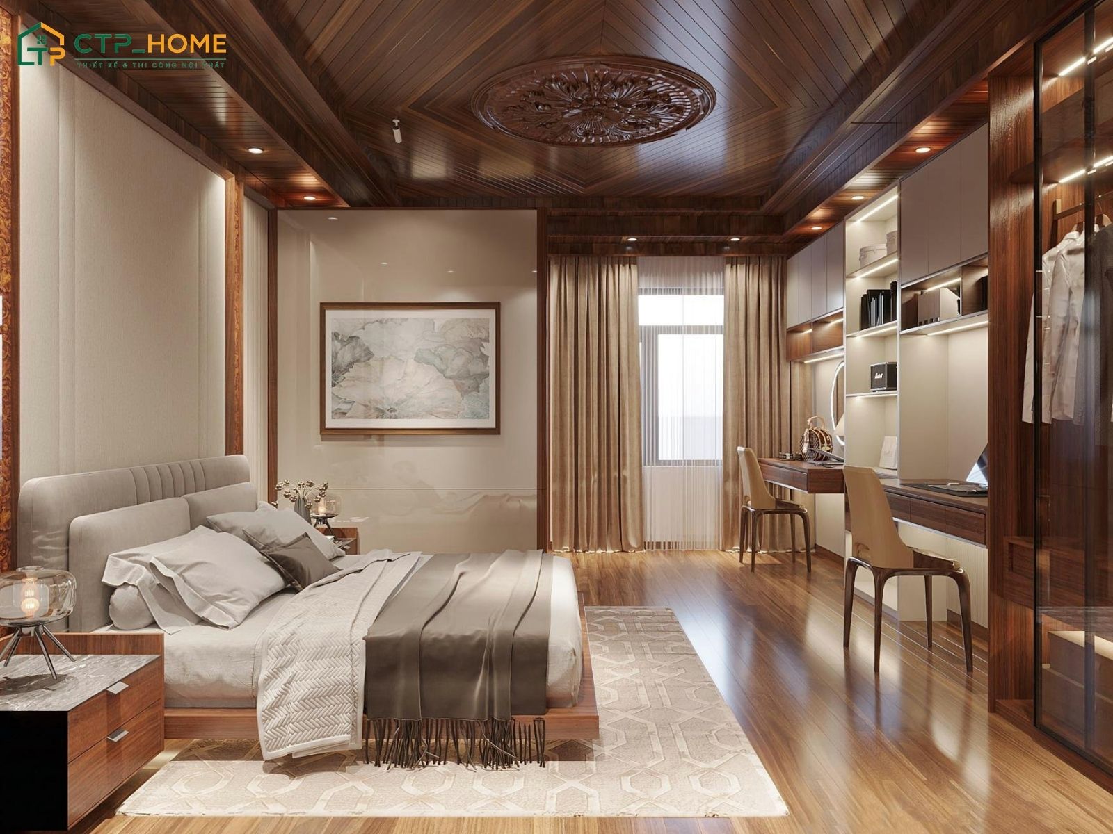 Sự kết hợp giữa gam màu nâu Capuchino và màu kem sáng sẽ giúp tạo cảm giác ấm áp và thoải mái hơn