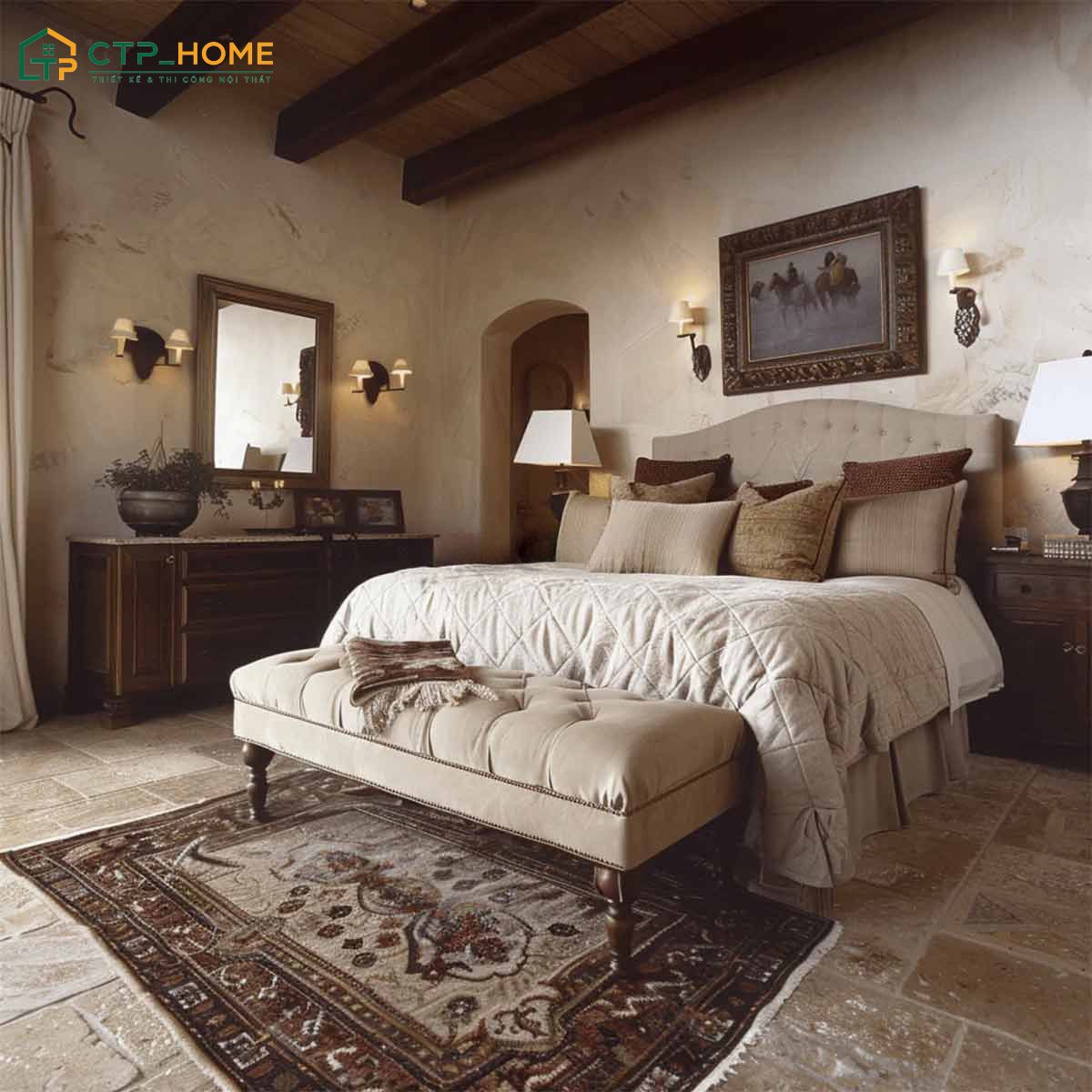 Mẫu thiết kế phòng ngủ tone nâu Vintage gây ấn tượng với đồ nội thất kiểu dáng cổ điển và cách bài trí mộc mạc