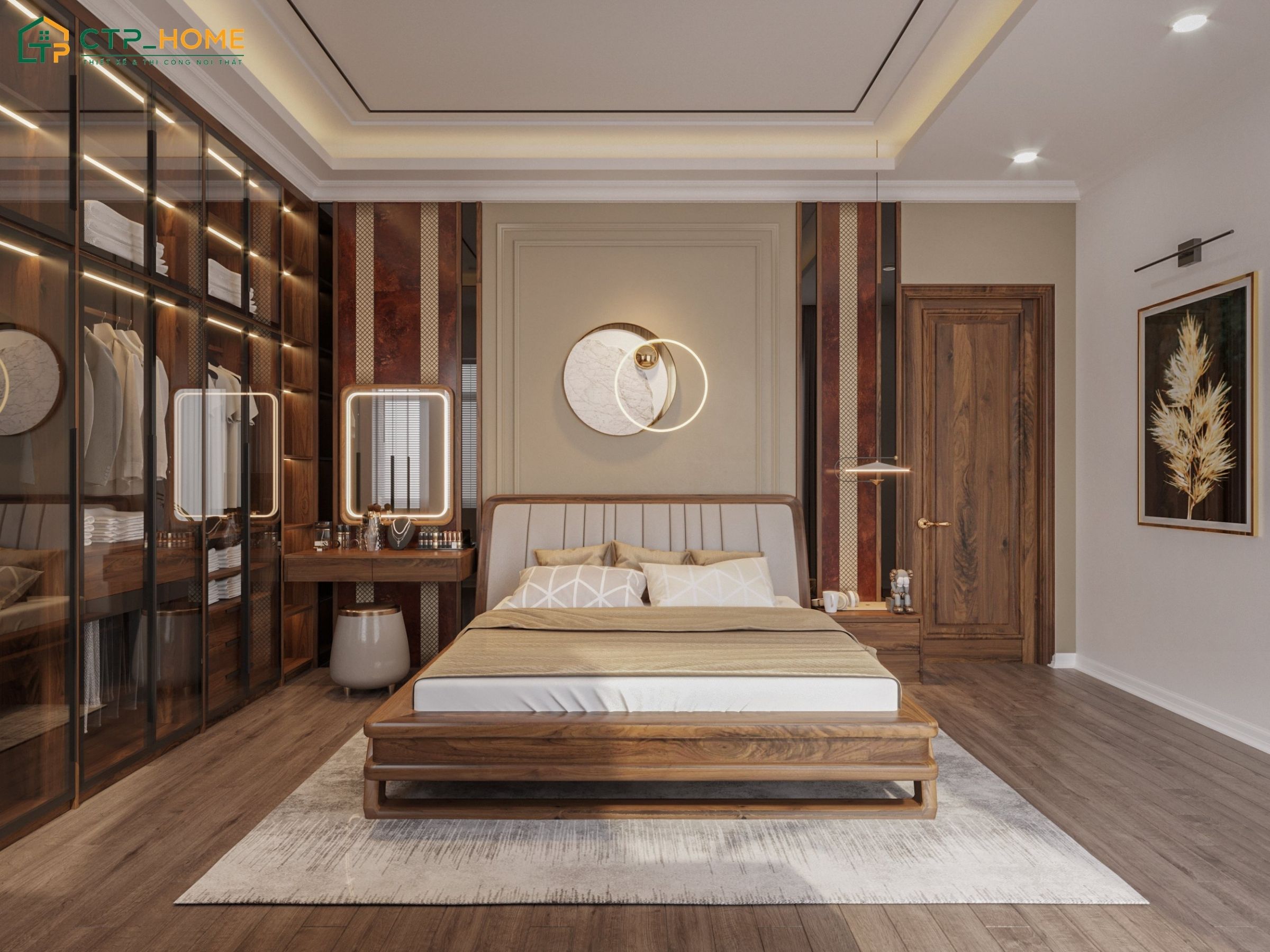 Không gian phòng ngủ màu nâu được CTP Home thiết kế theo phong cách hiện đại với chất liệu gỗ chủ đạo
