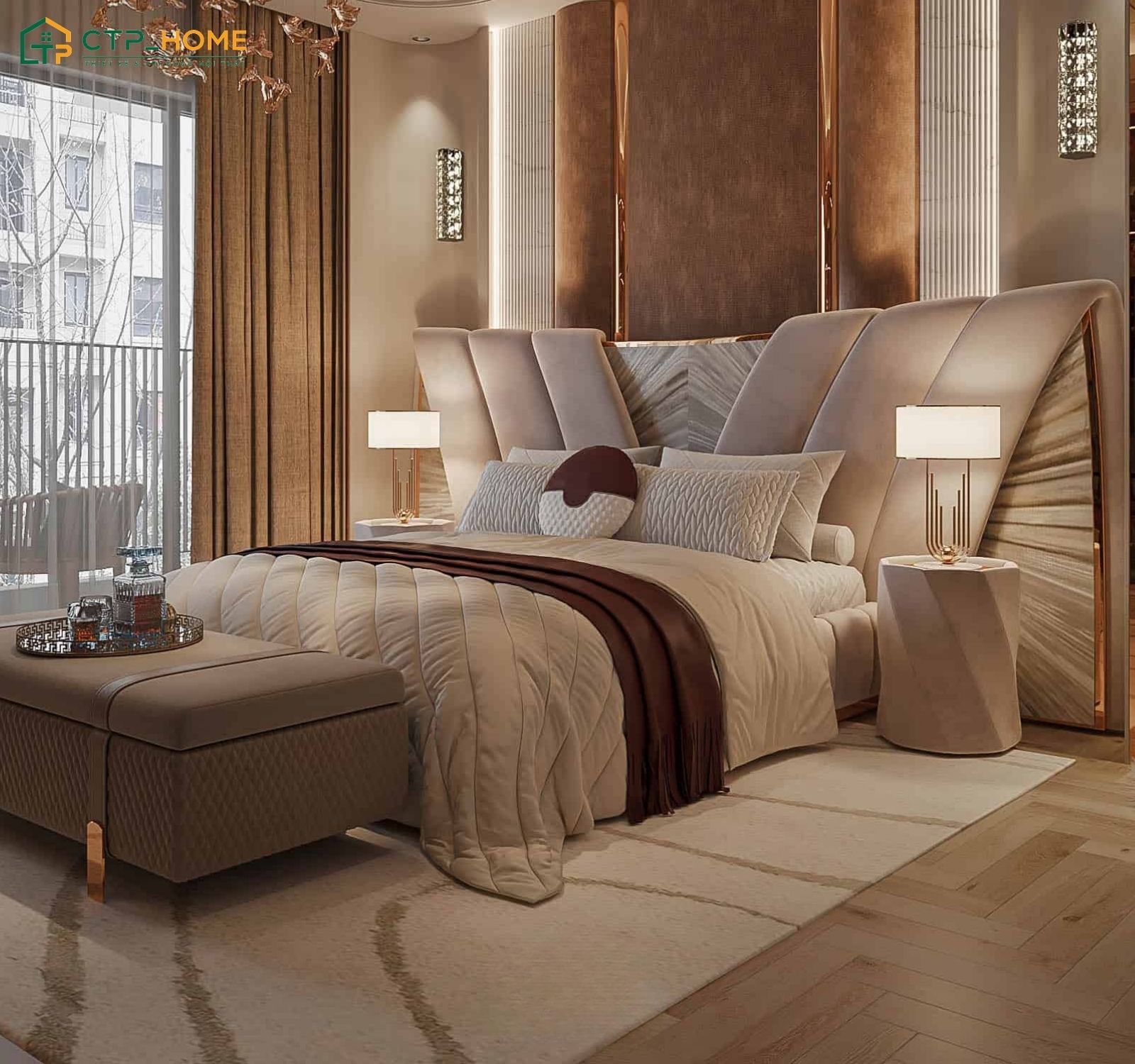 Sử dụng đồ decor để tạo điểm nhấn sẽ giúp phòng ngủ màu nâu trở nên gần gũi và có chiều sâu hơn