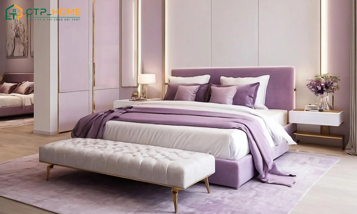 Mẫu thiết kế phòng ngủ đẹp màu tím nhạt sẽ tạo cảm giác thư thái hơn cho không gian nghỉ ngơi