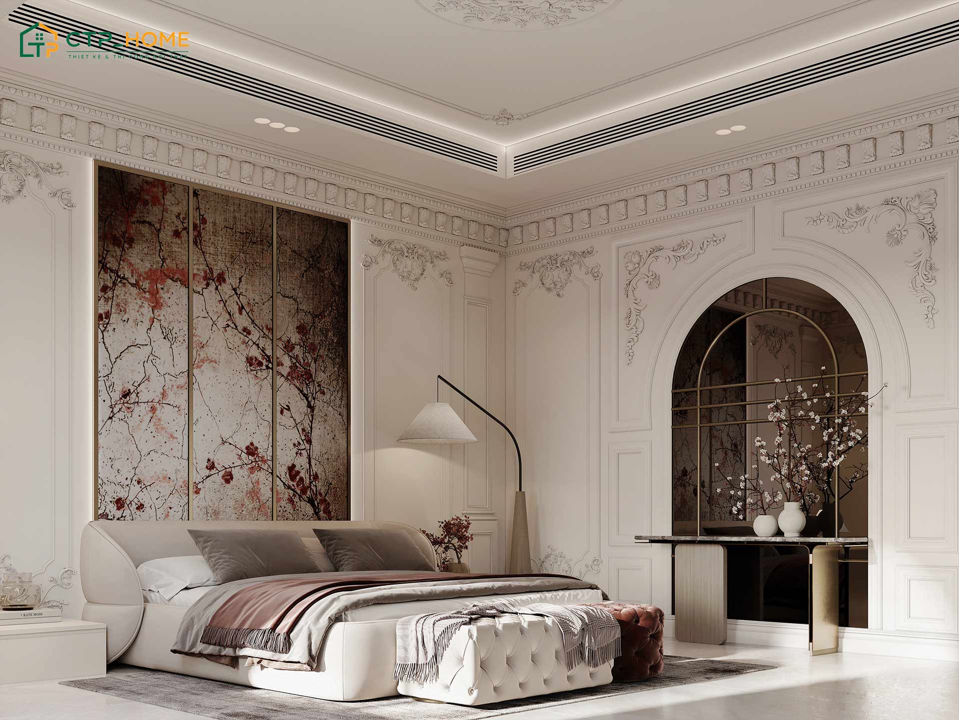 Mẫu thiết kế phòng ngủ tân cổ điển màu trắng sẽ hạn chế các chi tiết trang trí quá cầu kỳ