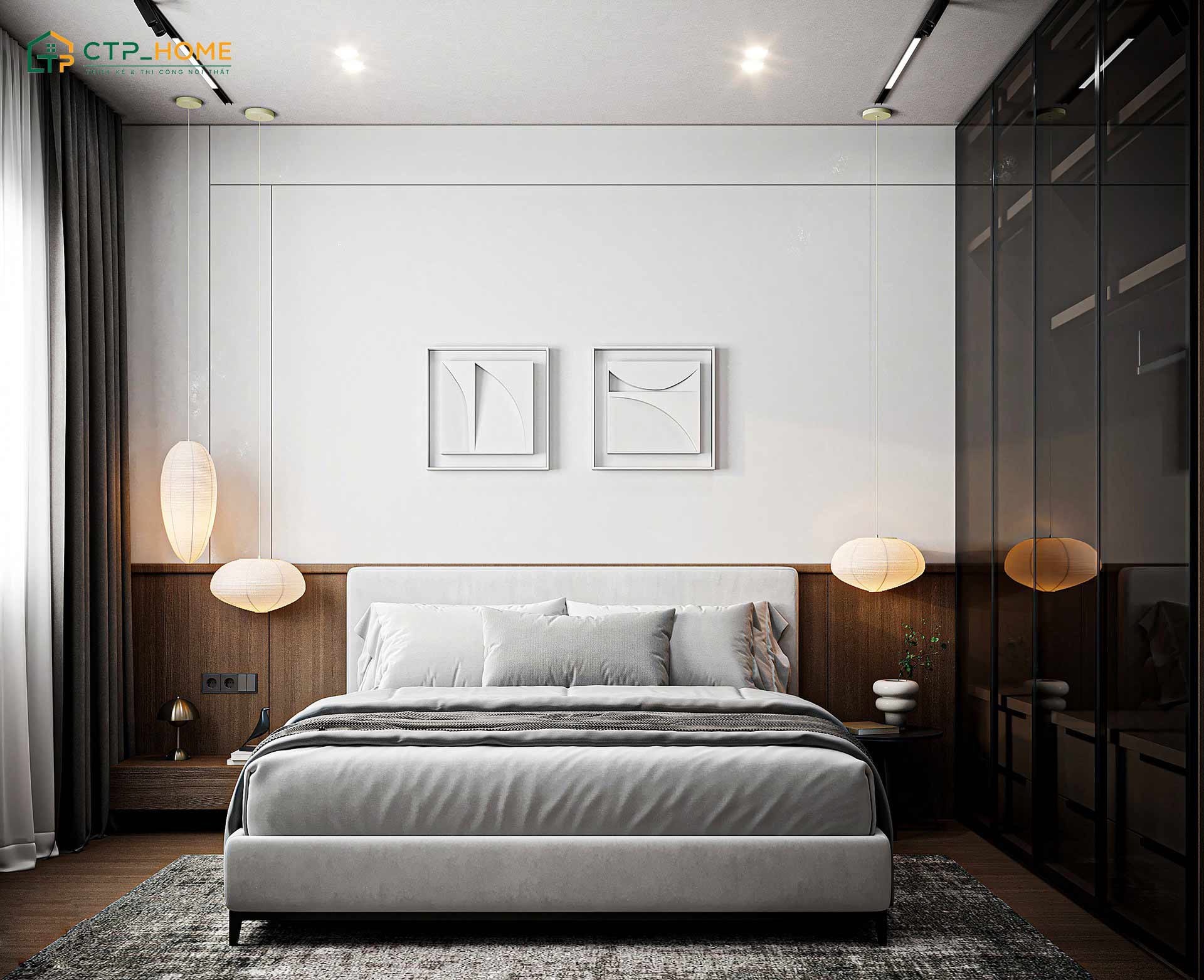 Mẫu phòng ngủ trắng hiện đại sẽ phù hợp với những cặp vợ chồng mới cưới yêu thích sự đơn giản
