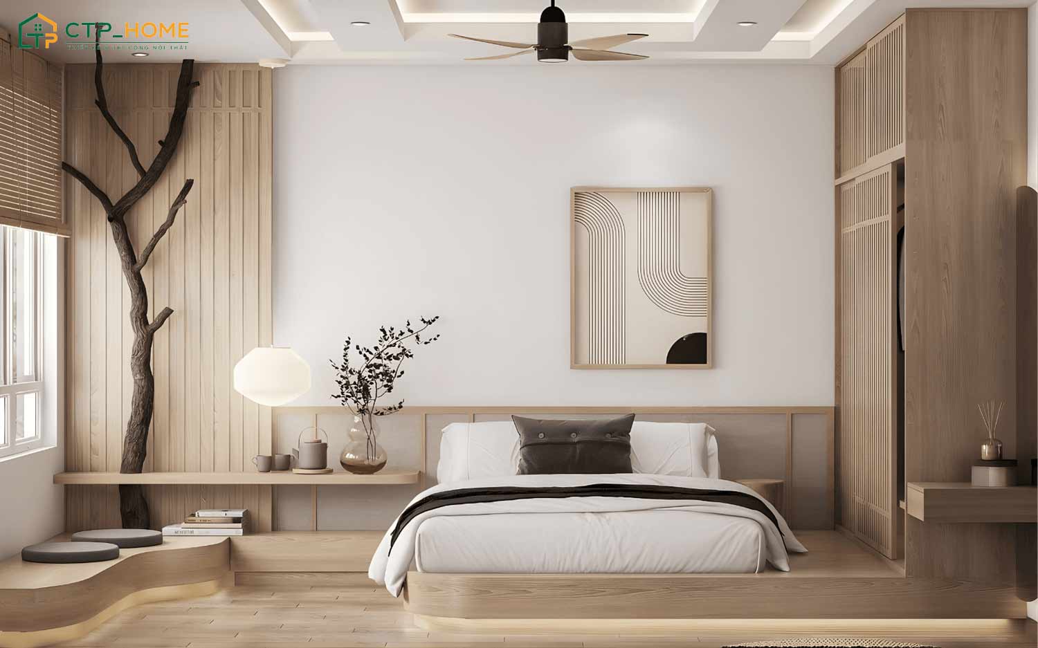 Mẫu phòng ngủ hiện đại màu trắng sẽ ưu tiên nội thất tối giản để đem lại sự thoải mái khi nghỉ ngơi