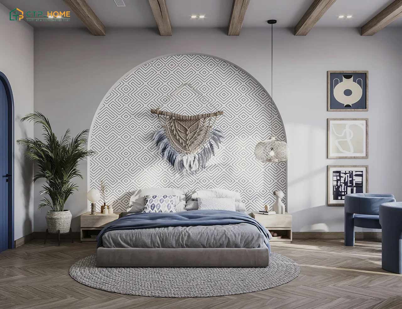 Mẫu decor phòng ngủ màu trắng phong cách Địa Trung Hải sẽ đem đến cảm giác thoải mái và dễ chịu