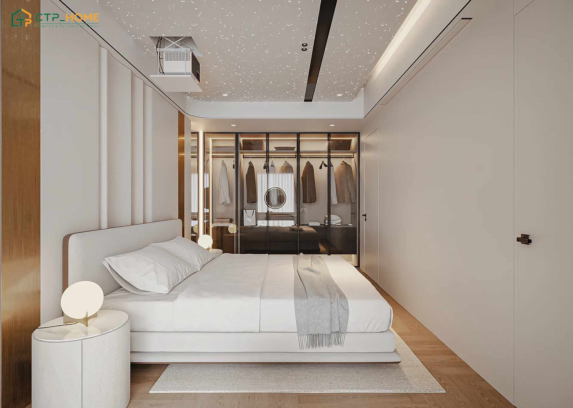 Mẫu thiết kế nội thất phòng ngủ màu trắng tối giản sẽ tập trung chủ yếu vào nhu cầu nghỉ ngơi