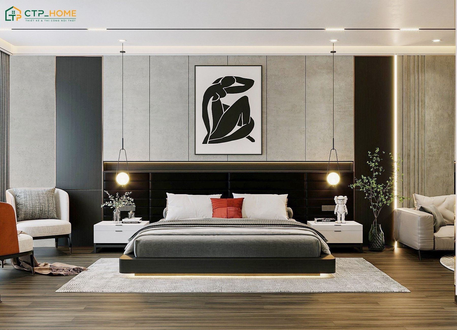 Sự kết hợp giữa hai gam màu trắng và đen sẽ đem lại vẻ đẹp độc đáo cho không gian nghỉ ngơi