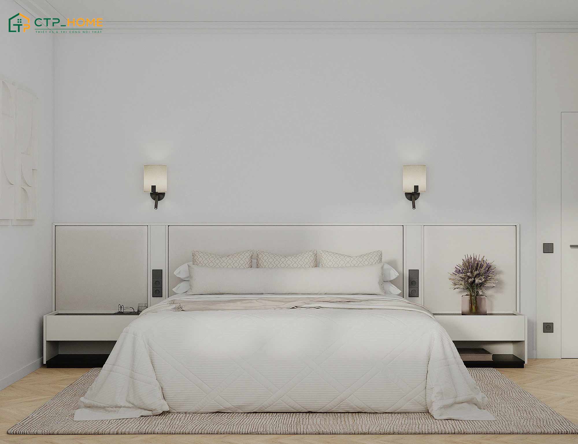 Mẫu dự án thiết kế phòng ngủ tone trắng của Anh Hùng tại Tây Ninh do CTP Home thực hiện