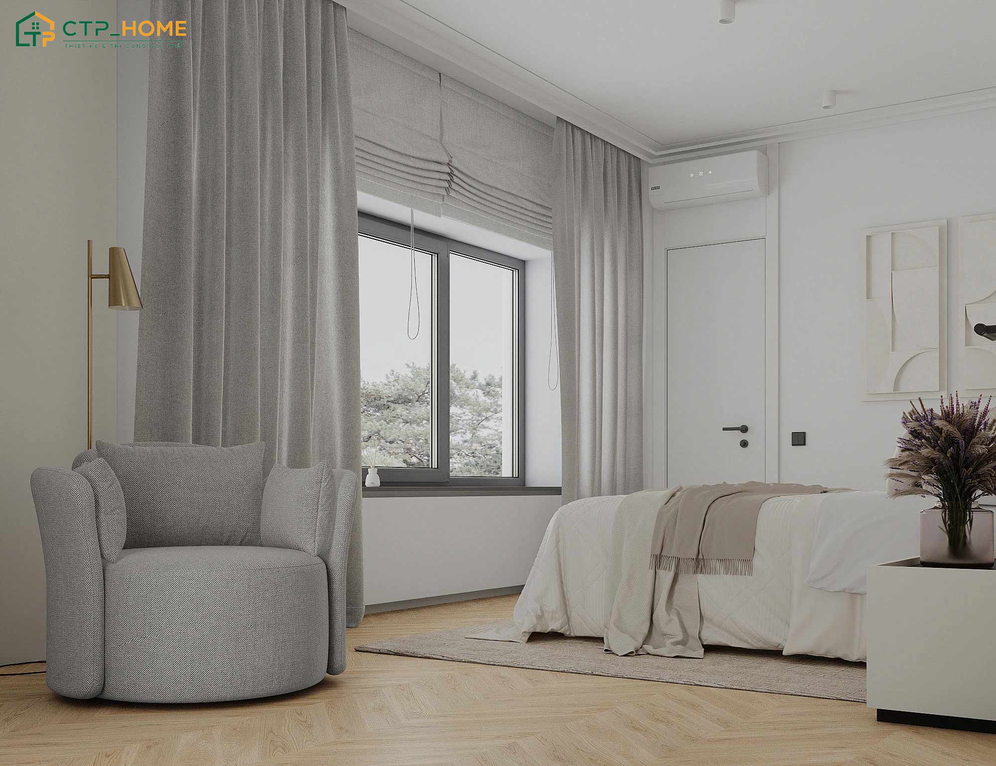 Màu trắng sẽ được kết hợp các cùng gam màu trung tính để đảm bảo sự hài hòa cho phòng ngủ