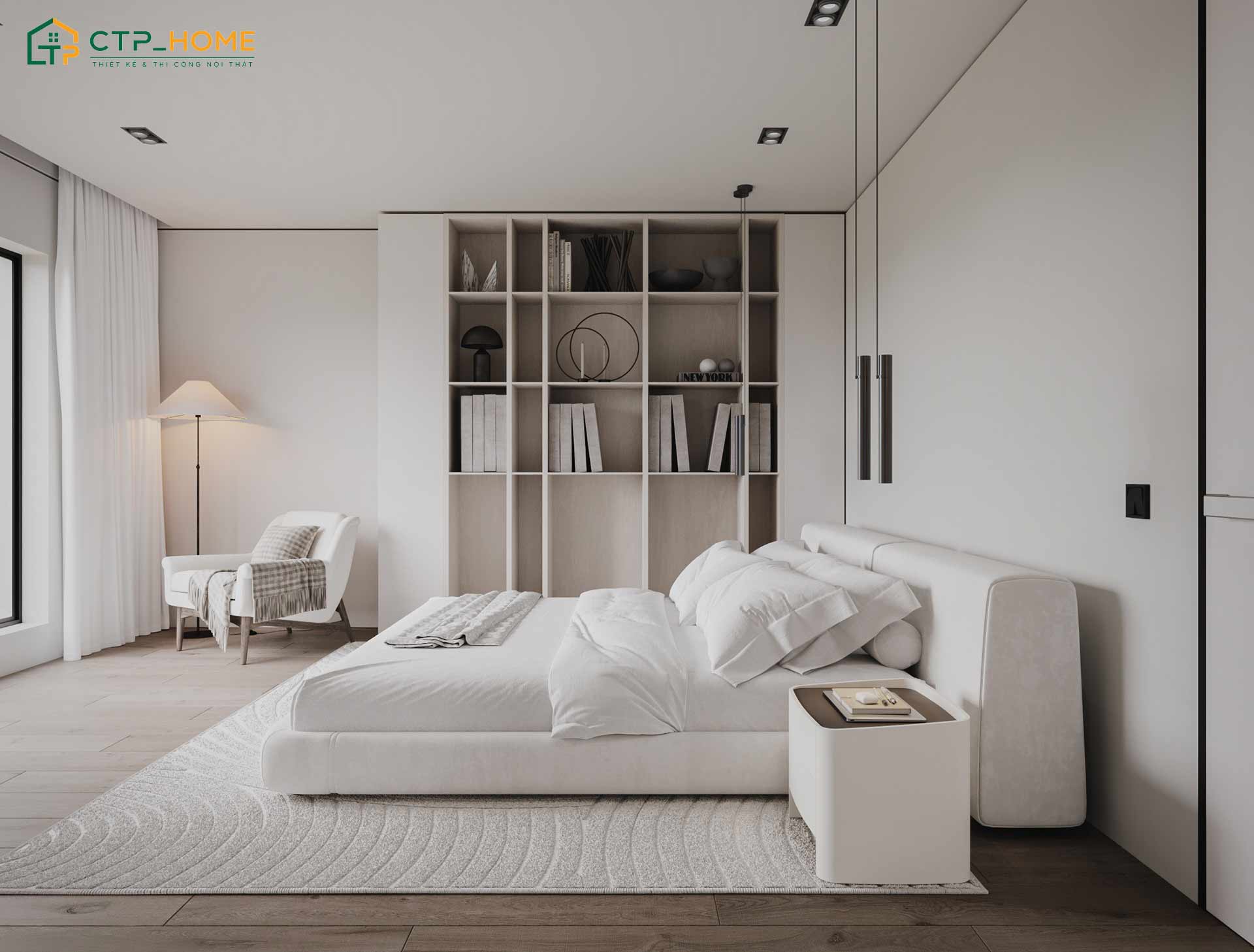 Mẫu thiết kế phòng ngủ màu trắng Master sẽ phù hợp với những gia chủ yêu thích nét đẹp nhẹ nhàng