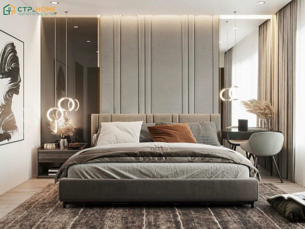 Mẫu decor phòng ngủ màu xám trắng sẽ tạo cảm giác rộng rãi và thông thoáng hơn