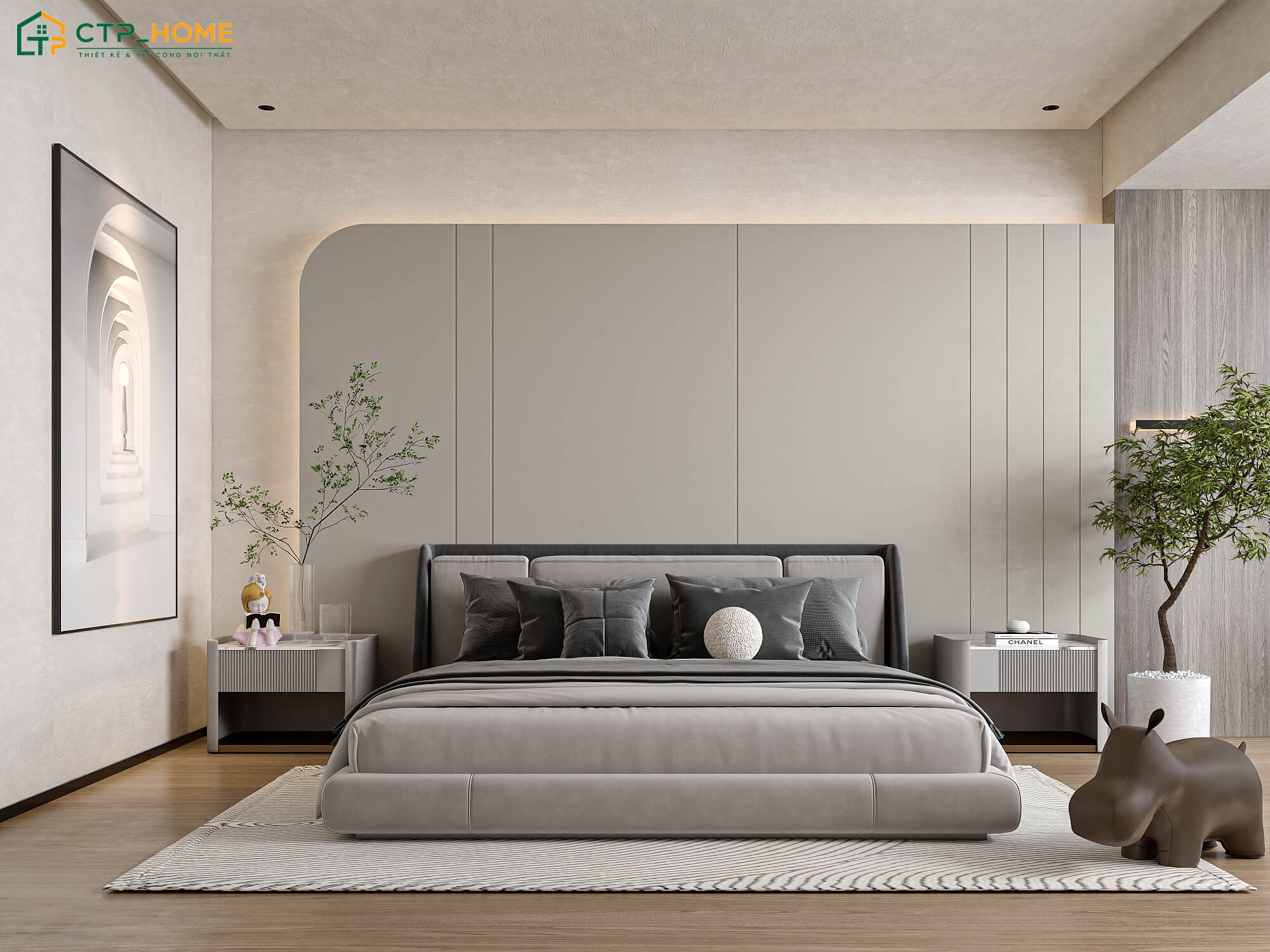 Mẫu thiết kế phòng ngủ tông màu xám trắng sẽ phù hợp với những ai yêu thích vẻ đẹp tối giản
