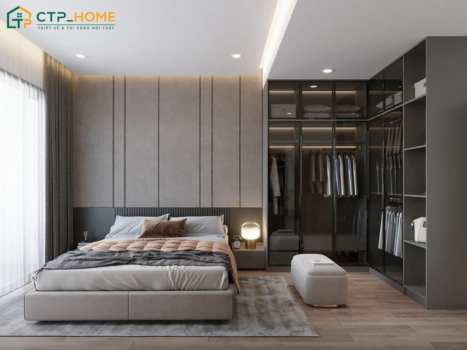 Phòng ngủ tone xám mang vẻ đẹp hiện đại và thanh lịch nên được nhiều gia chủ yêu thích