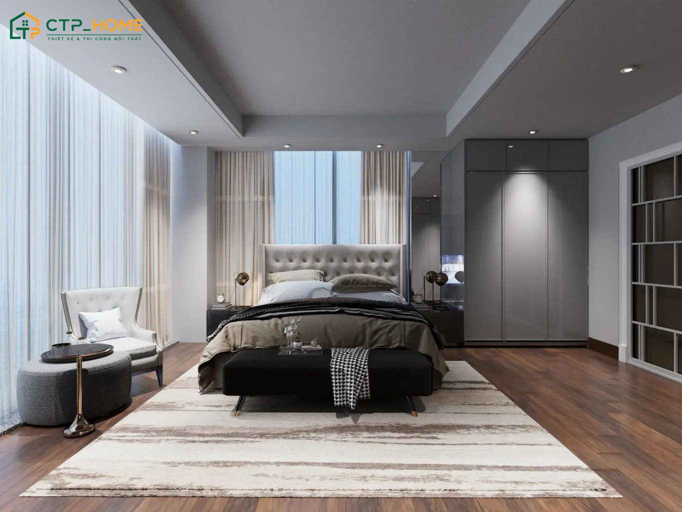Việc xác định phong cách thiết kế rõ ràng sẽ giúp phòng ngủ tông màu xám trở nên cân đối hơn