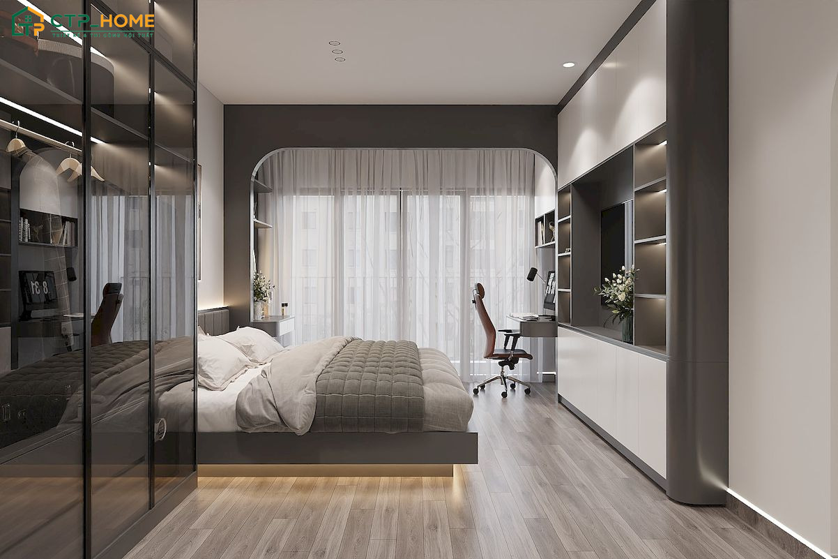 Việc bố trí nội thất hợp lý sẽ giúp phòng màu xám đảm bảo sự thuận tiện trong quá trình sử dụng