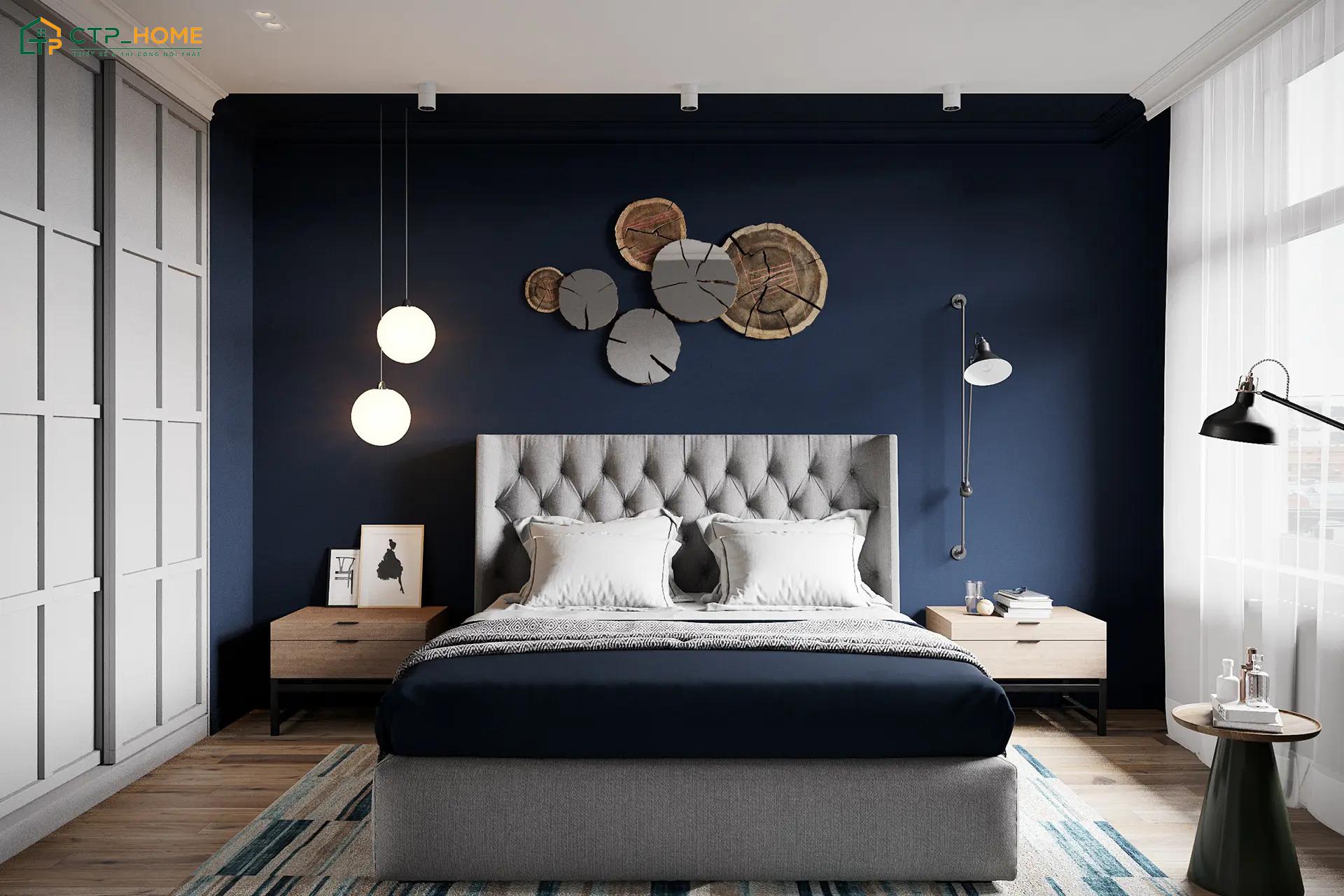 Mẫu decor phòng ngủ màu xanh dương đậm được nhiều gia chủ yêu thích nhờ vẻ đẹp cá tính