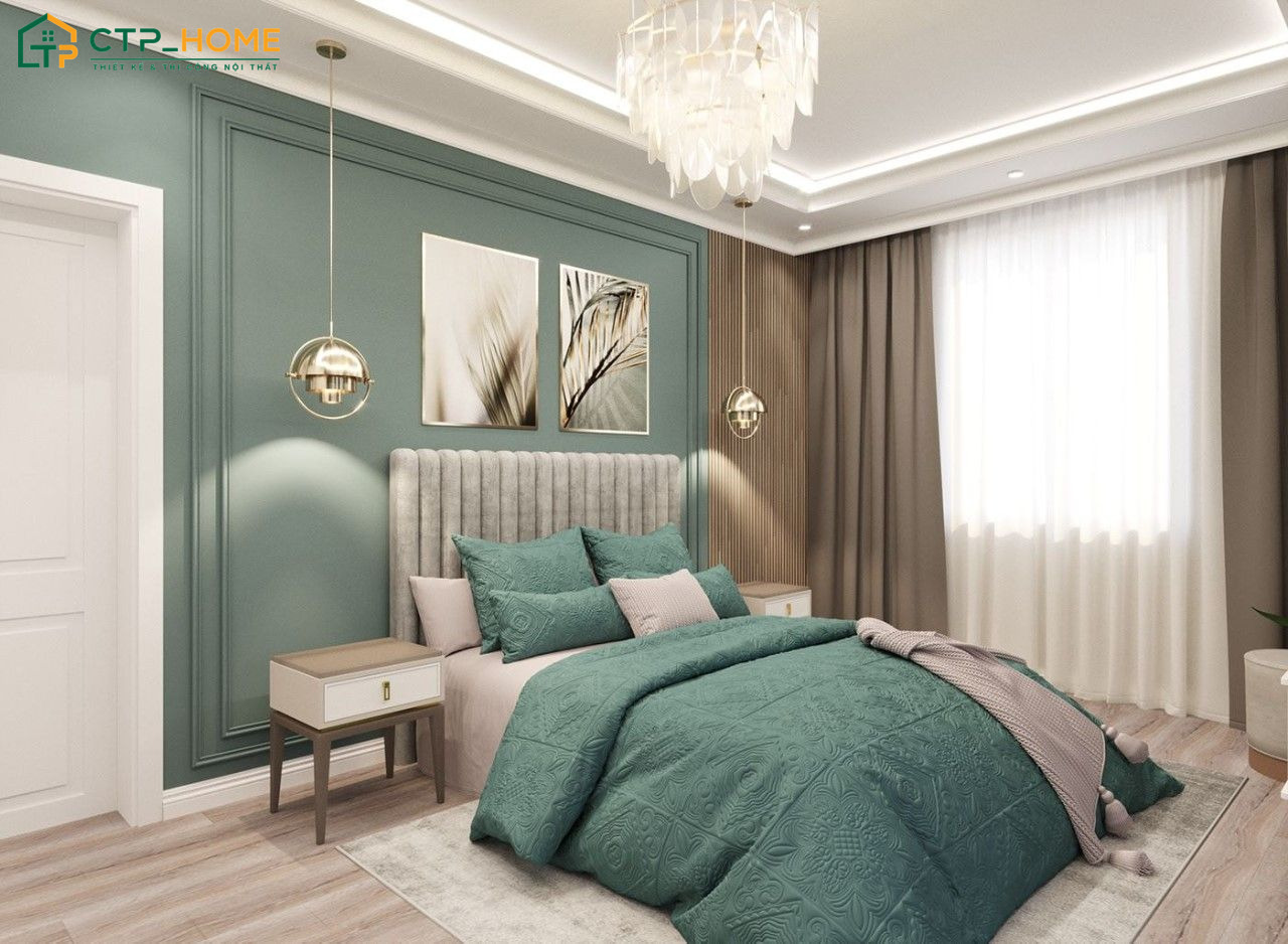Sắc xanh ngọc bích sẽ làm nổi bật những chi tiết nội thất để tạo nên một không gian nghỉ ngơi hiện đại và ấm cúng