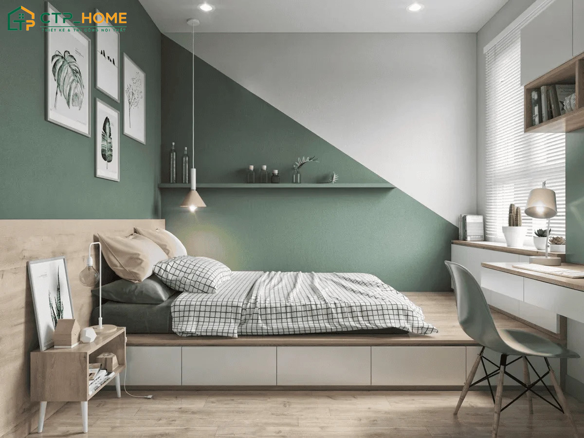 Gam màu xanh lá bạc hà dịu mắt sẽ đem đến vẻ đẹp nhẹ nhàng và trong trẻo cho phòng ngủ