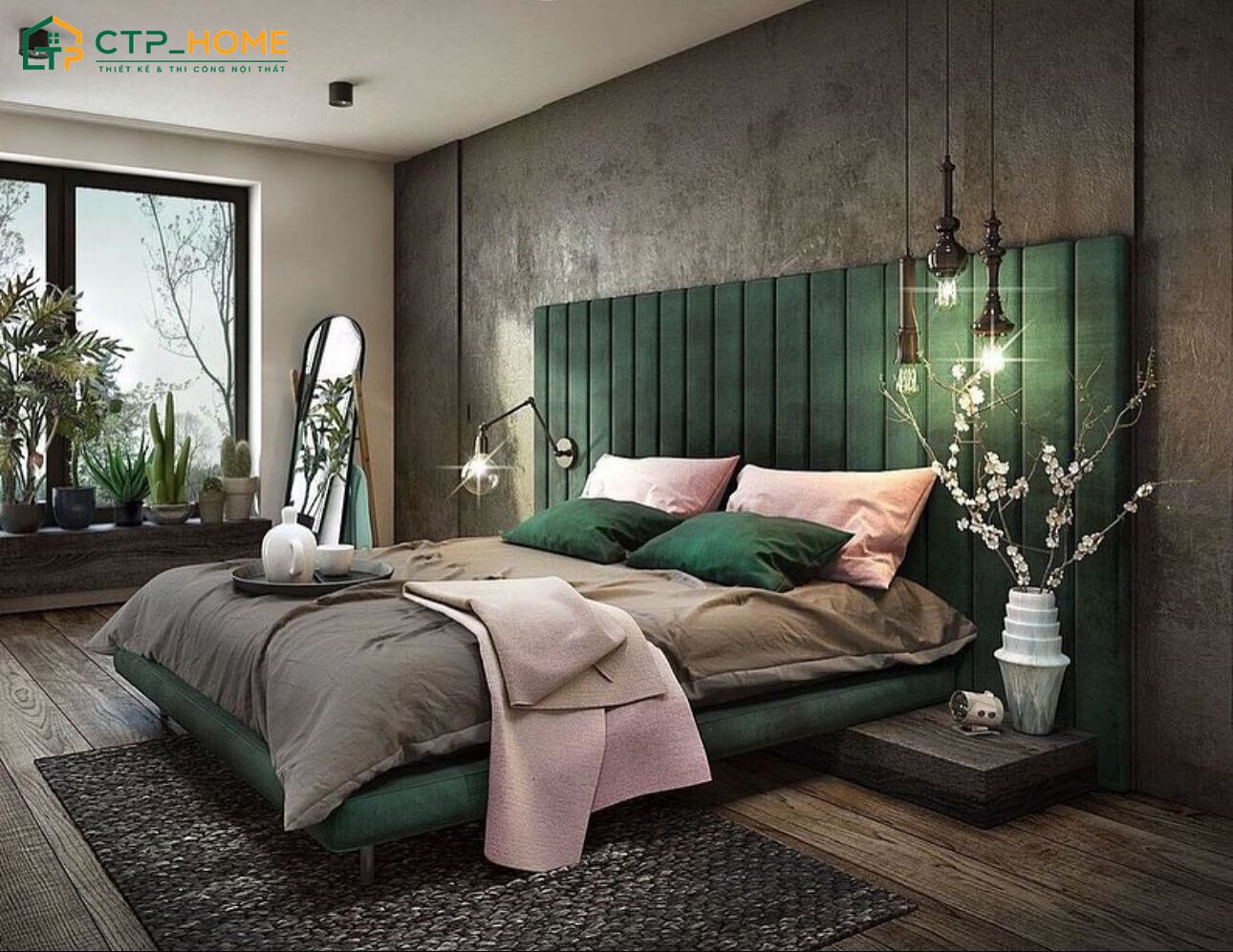 Sắc xanh lục bảo độc đáo sẽ tạo điểm nhấn để giúp không gian nghỉ ngơi trở nên ấn tượng hơn