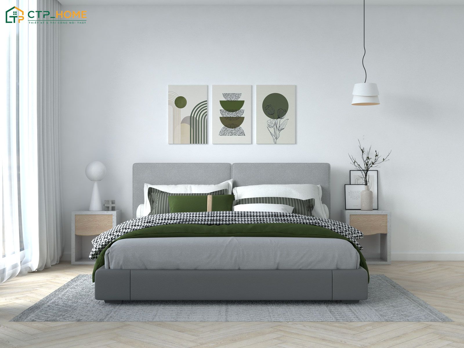 Gam màu xanh lá xám sẽ được sử dụng vừa đủ để tạo điểm nhấn tinh tế mà vẫn giữ được sự thông thoáng