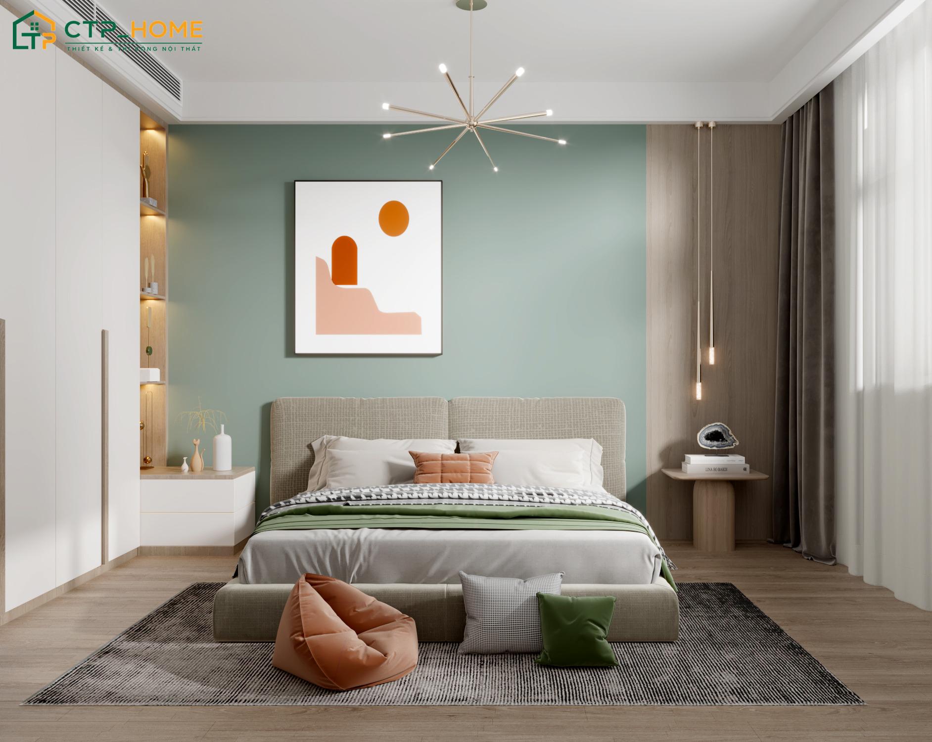 Mẫu thiết kế phòng ngủ màu xanh Pastel với nội thất tinh gọn sẽ giúp tạo cảm giác thoải mái hơn