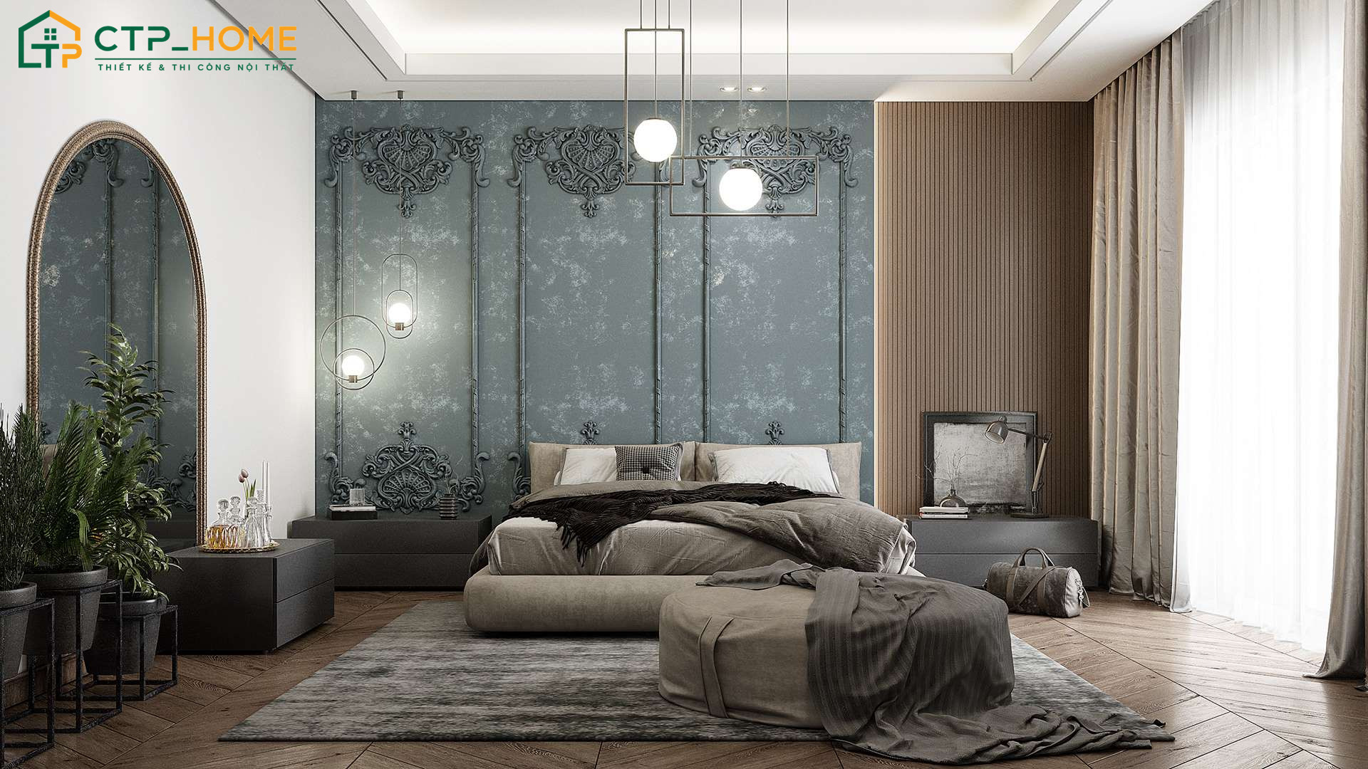 Việc sử dụng gam màu xanh cổ vịt sẽ giúp không gian nghỉ ngơi trở nên nổi bật và có chiều sâu hơn