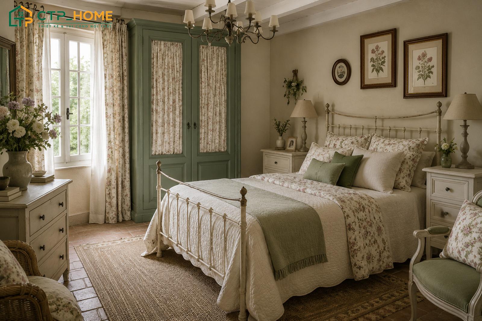 Gam màu xanh lá rất phù hợp với nét mộc mạc và gần gũi đặc trưng của phong cách Farmhouse