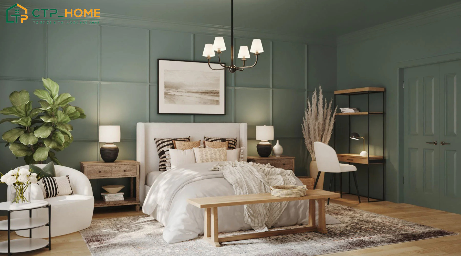 CTP Home là đơn vị thiết kế phòng ngủ xanh lá cây uy tín và đang được yêu thích hiện nay