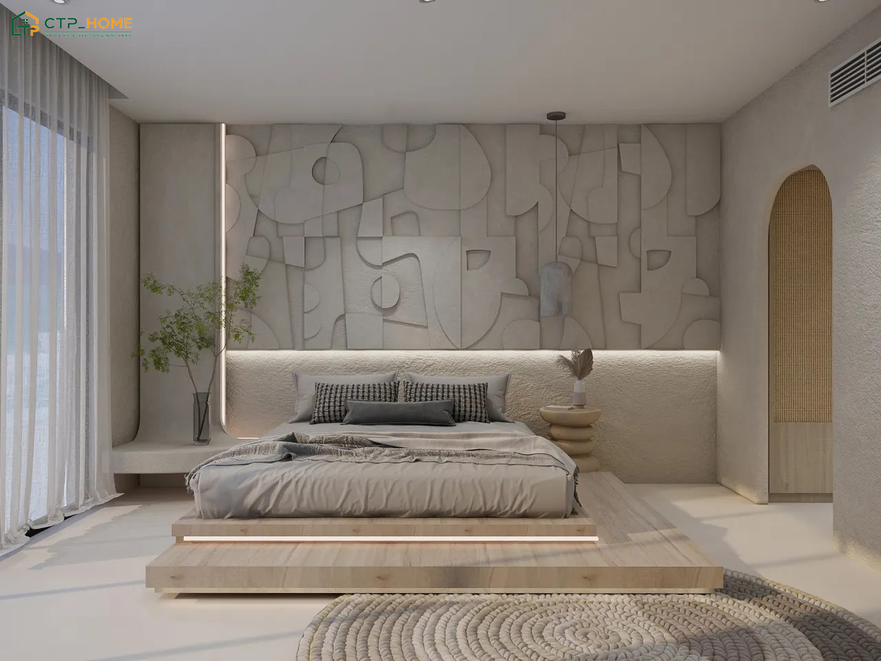 Sử dụng các chi tiết tạo điểm nhấn từ đồ decor sẽ giúp tạo chiều sâu cho phòng ngủ Địa Trung Hải