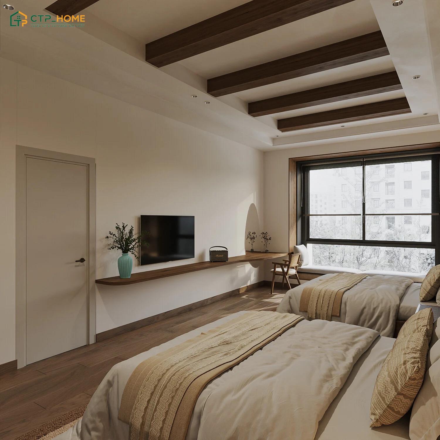 Việc bố trí cửa sổ lớn sẽ giúp phòng ngủ Địa Trung Hải cho chung cư có thể đón được nhiều ánh sáng tự nhiên